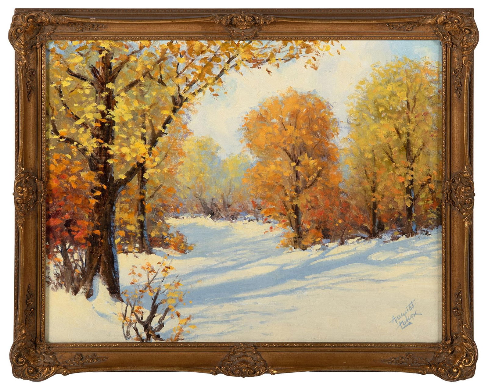 Winter Landscape Oil on Canvas by August Curley Lenox (1908-1986) (1 of 2)