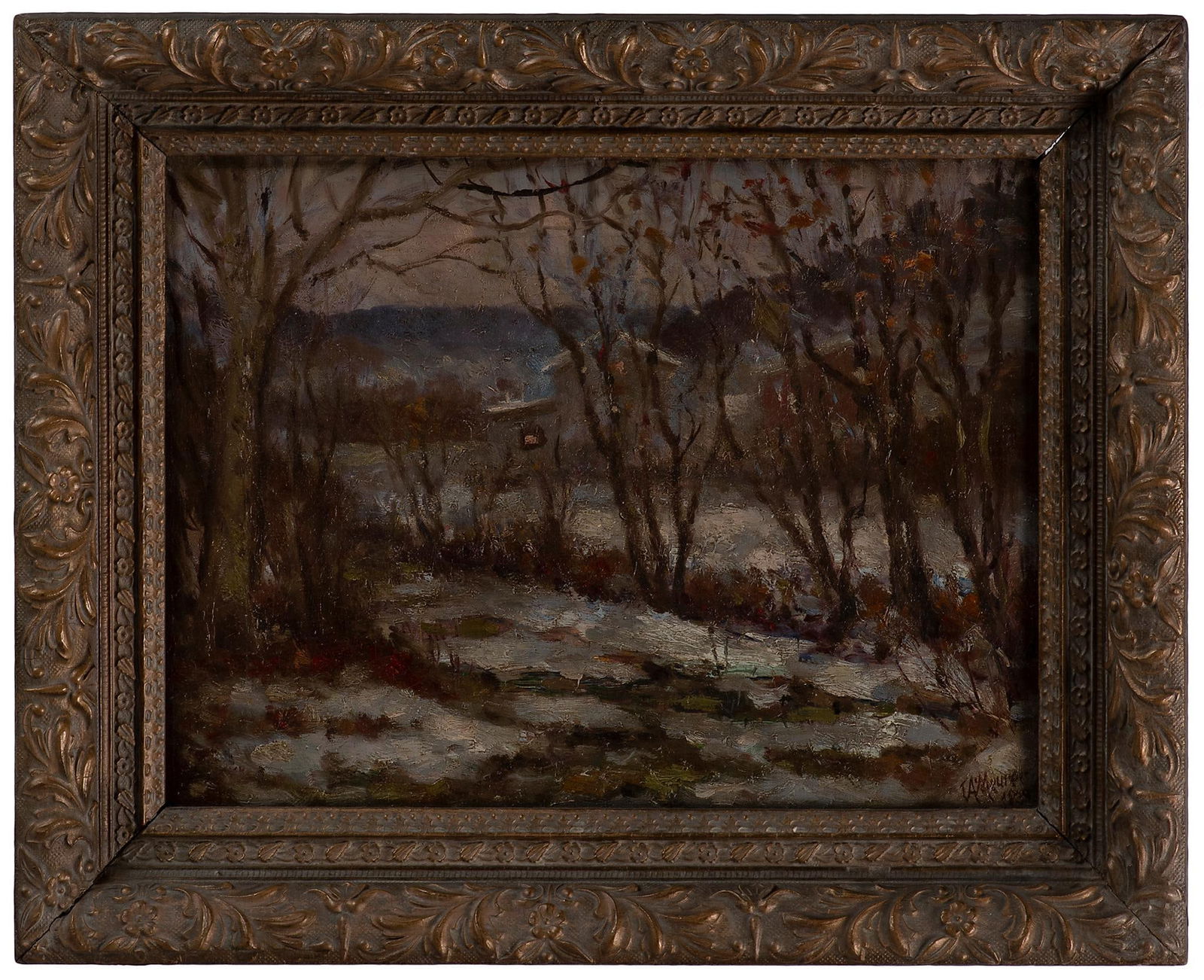 Winter Landscape Oil on Canvas by Charles Alfred Meurer (1 of 2)