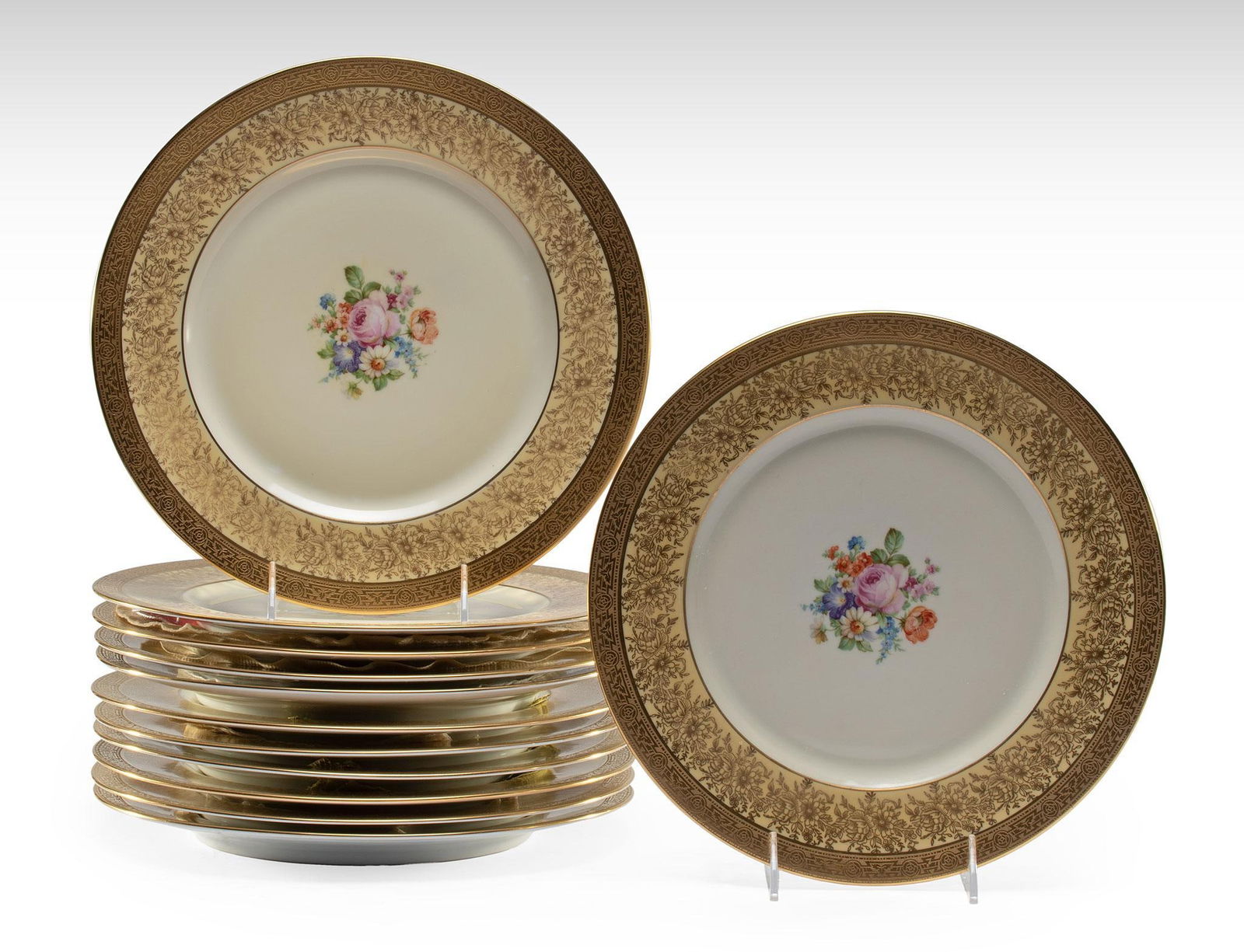 12 Bavarian Heinrich & Co. Pickard Gold Rimmed Rose Plates (1 of 2)