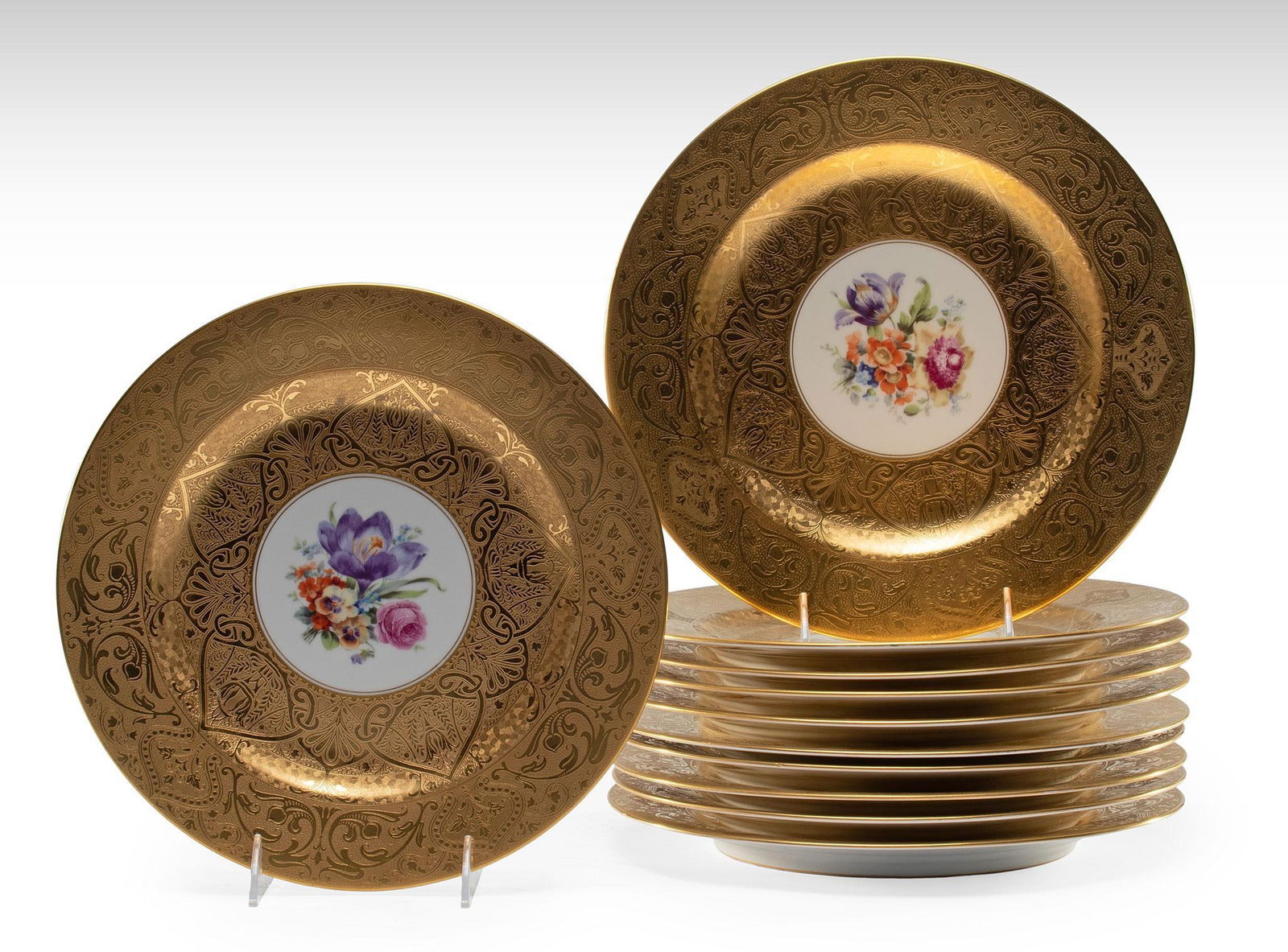 A Group of Royal Bavarian Floral Gold Plates (1 of 2)