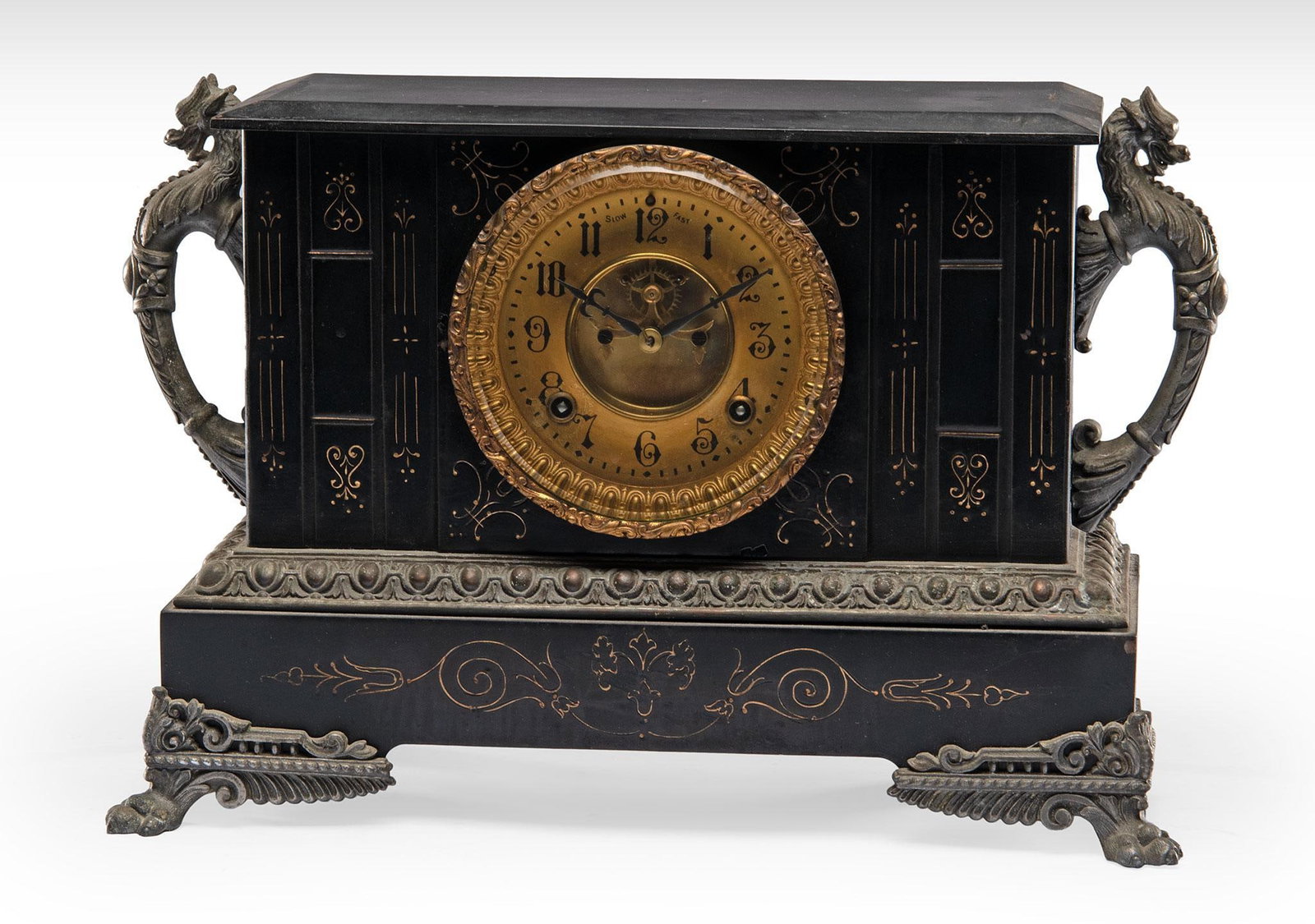 Ansonia Clock Company Slate and Metal Mantle Clock (1 of 4)