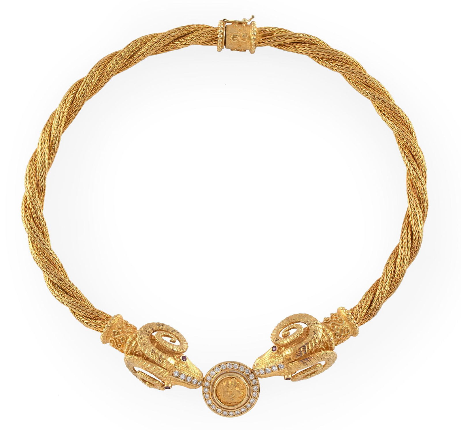 An 18K Gold and Diamond Rams Head Necklace (1 of 4)