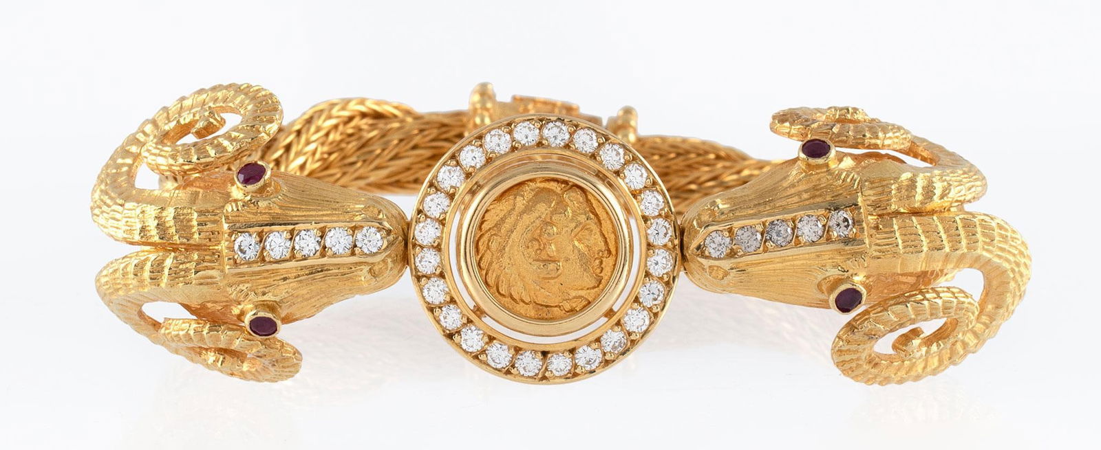 18K Gold and Diamond Rams Head Bracelet (1 of 5)