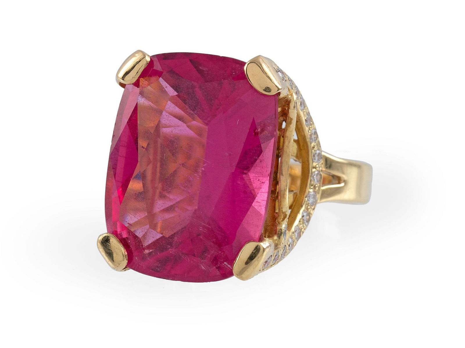 18k Yellow Gold and Diamond Custom Made Pink Tourmaline Ring (1 of 4)