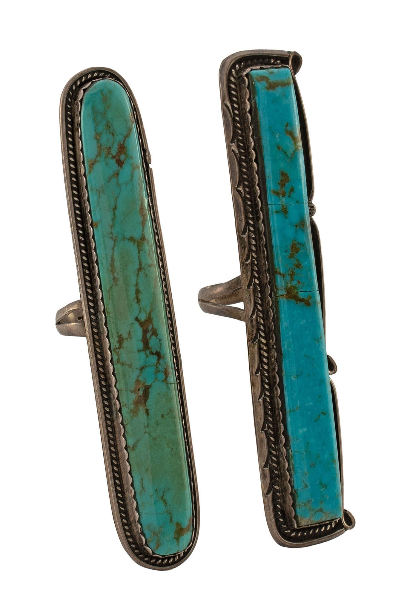 Two Native American Indian Silver and Turquoise Rings (1 of 3)