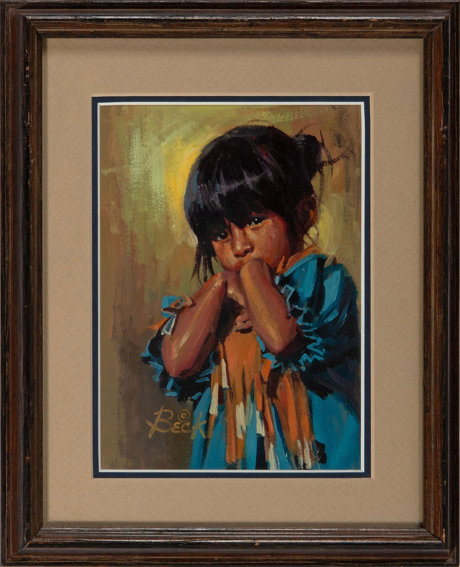 Oil of Native American Girl by Phil Beck (American,  b. 1949) (1 of 2)