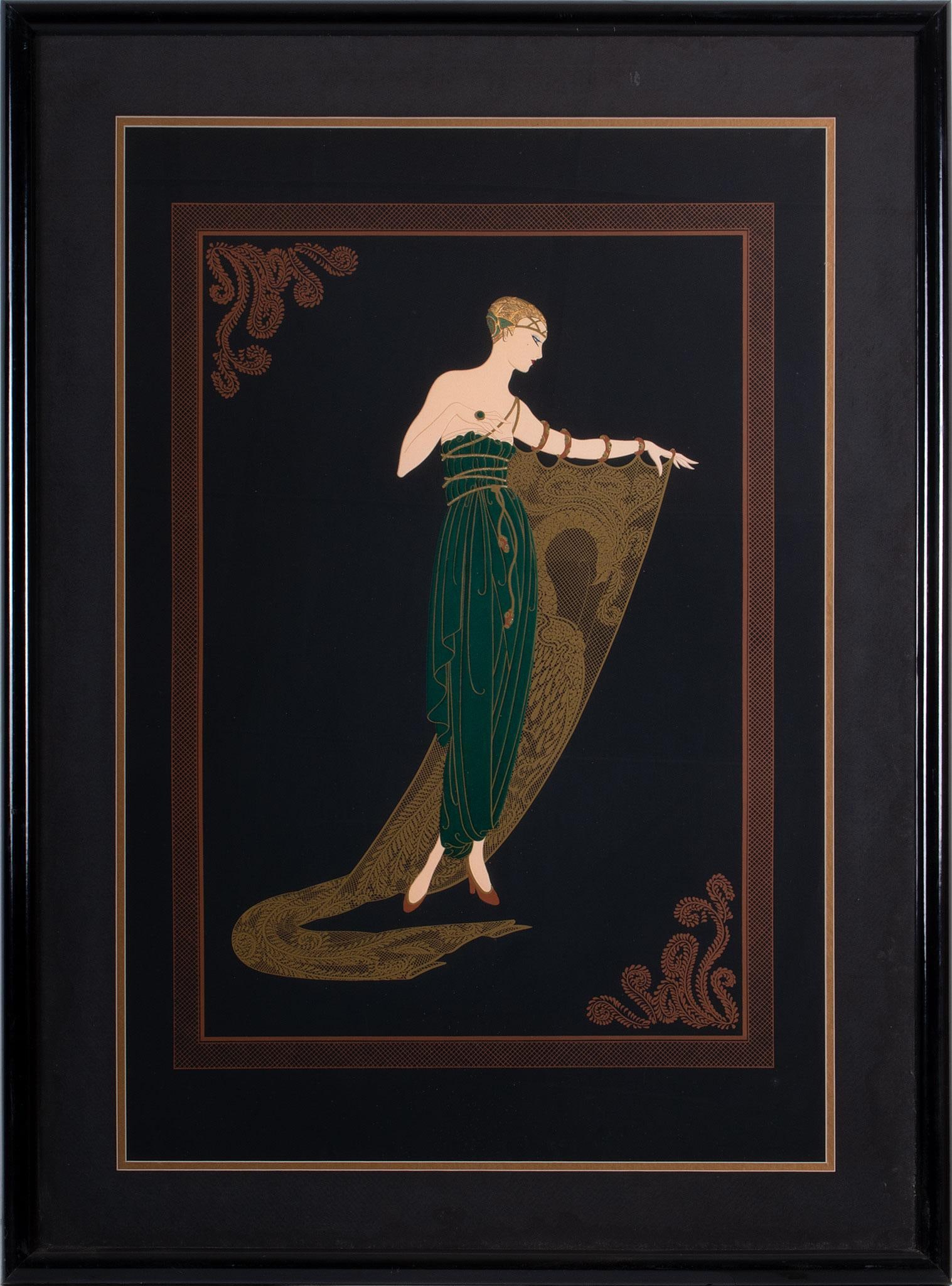 An Erte Style Lithograph of a Woman In Green Dress (1 of 1)