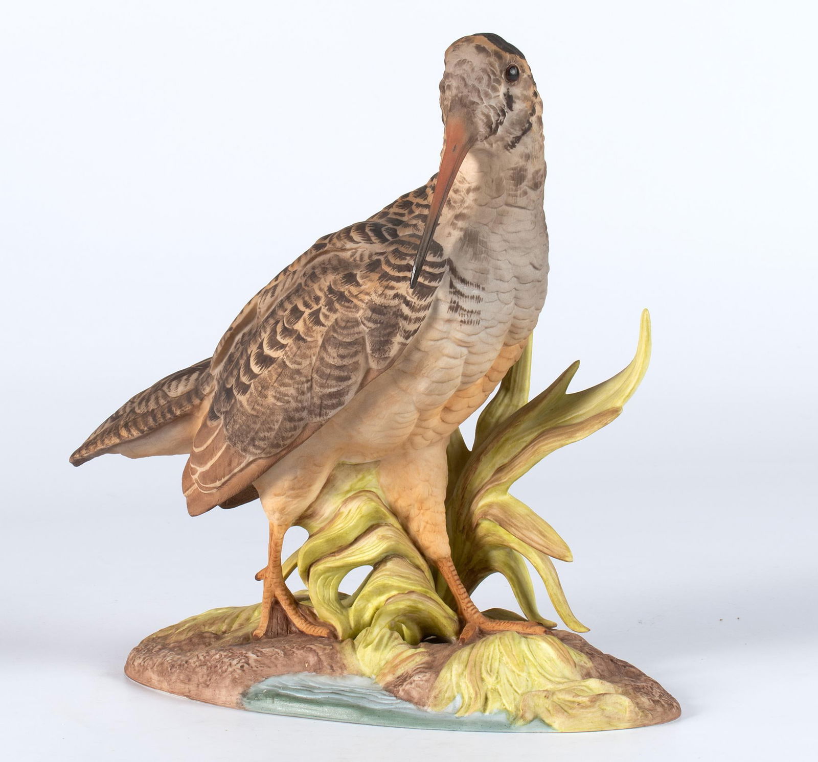 Boehm Ornithology Porcelain Sculpture of a Woodcock: American, 20th century. An ornithology bisque porcelain sculpture of a "Woodcock" by Boehm, limited edition #413; ht. 10, wd. 9.5, dp. 4.5 inches. Overall good condition. No breaks, repairs or loss. B