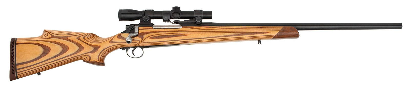 *1917 Action Made Into A Custom Rifle: 450 mag caliber, 26" Heavy round barrel, NSN, Blue barrel and receiver, Laminated stock with pistol grip, Bushnell 2.5 X Banner scope. Overall excellent condition. Retaining most of the blue finish. T