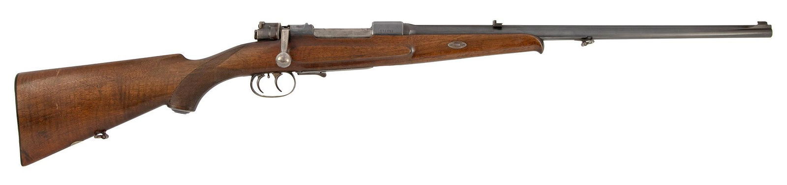 **J.P. Sauer And Sons Sporting Bolt Action Rifle: 30 U.S 1906 Caliber, 21" barrel with matted rib, S/N 191646, Marked on the top of the barrel in a panel J.P Sauer& Son, Suhl, Prussia. Blue barrel and receiver, double set triggers. Barrel held to sto