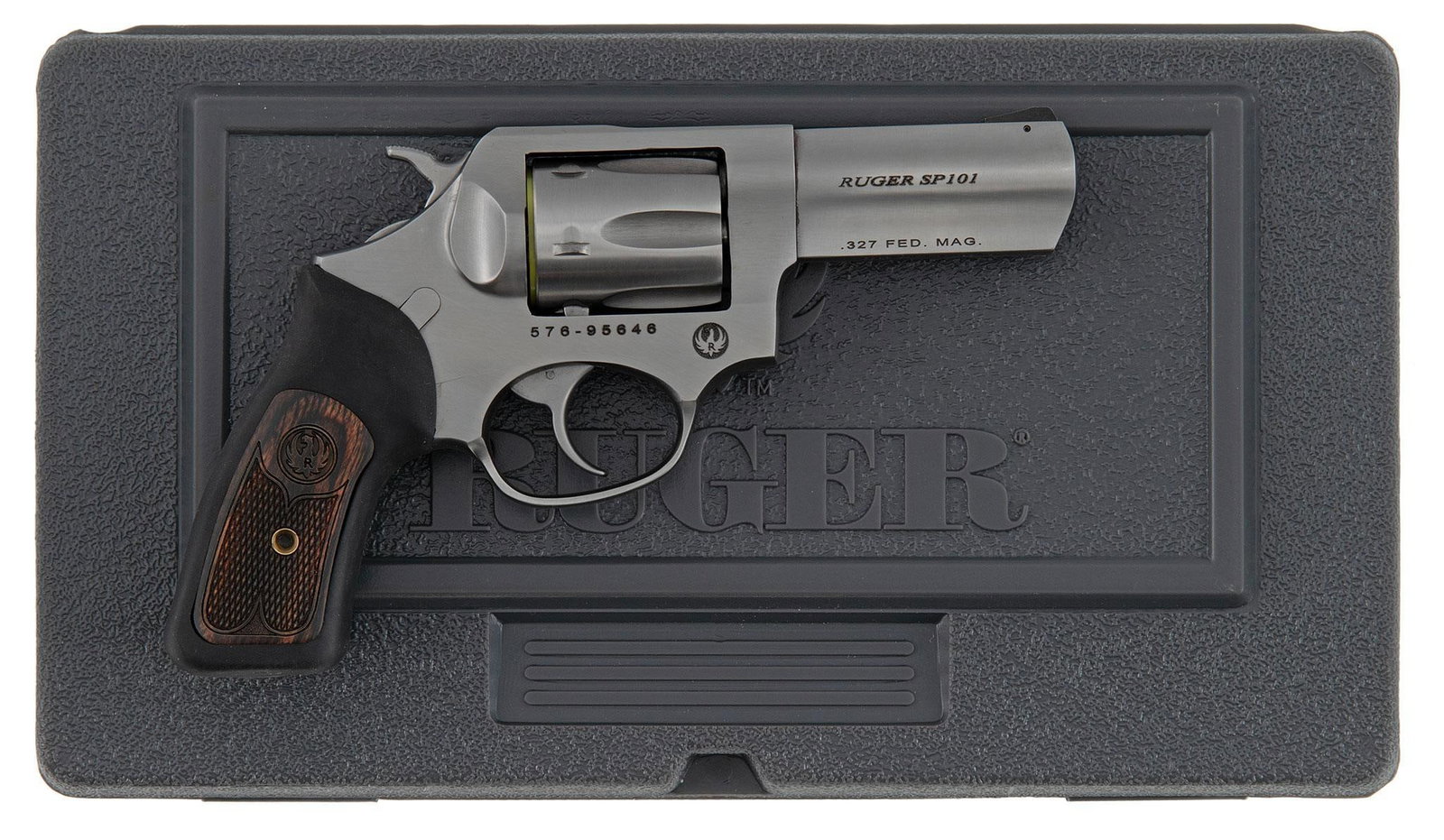 *Ruger SP101 Revolver: .327 Fed. caliber, 2.5" barrel length, S/N 57695646. Right side of the barrel marked with caliber markings. Right side of the frame marked "RUGER SP 101". Composite rubber and plastic grip. Fixed fron