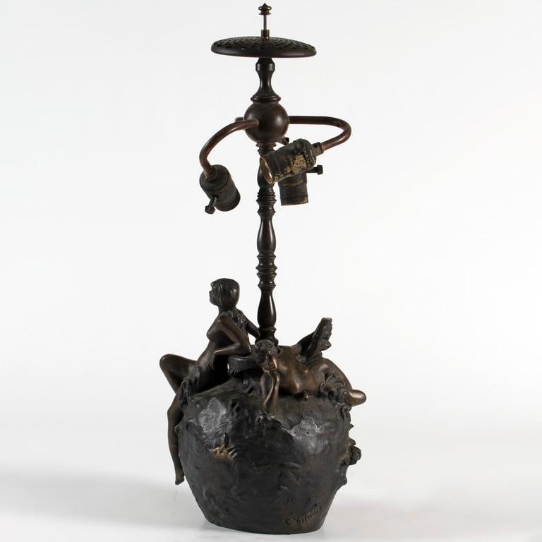 An Electrified Bronze Figural Sculpture Signed E. Villanis (1 of 4)