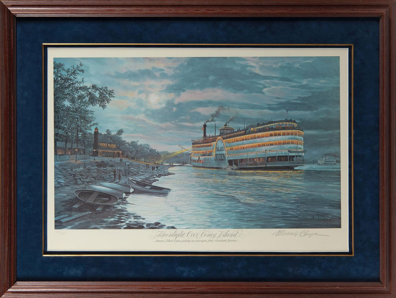 Moonlight Over Coney Island Colored Lithograph by Michael Blaser (1 of 2)