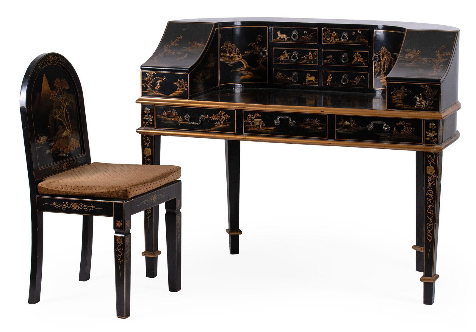 A Laquered Chinoiserie Cartlon House Desk with Chair (1 of 1)