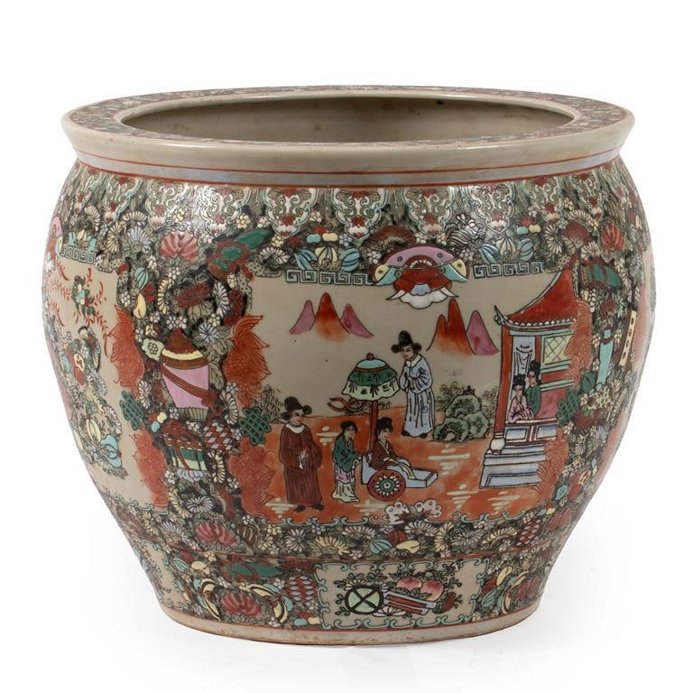 A Large Chinese Polychrome Decorated Porcelain Planter (1 of 3)