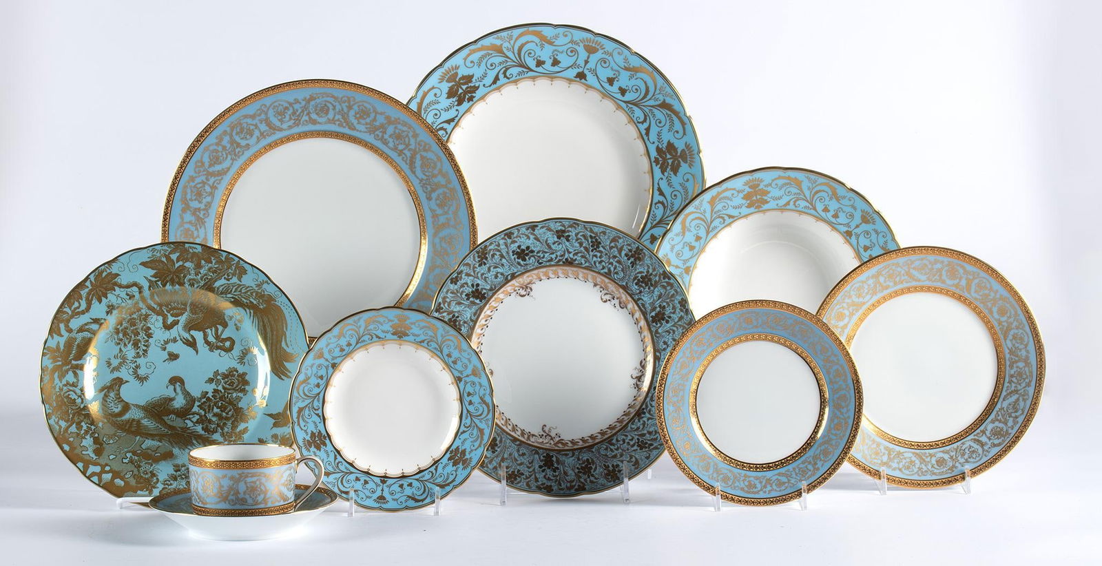 10 French Porcelain Blue and Gold Trimmed Dinner Plates (1 of 5)