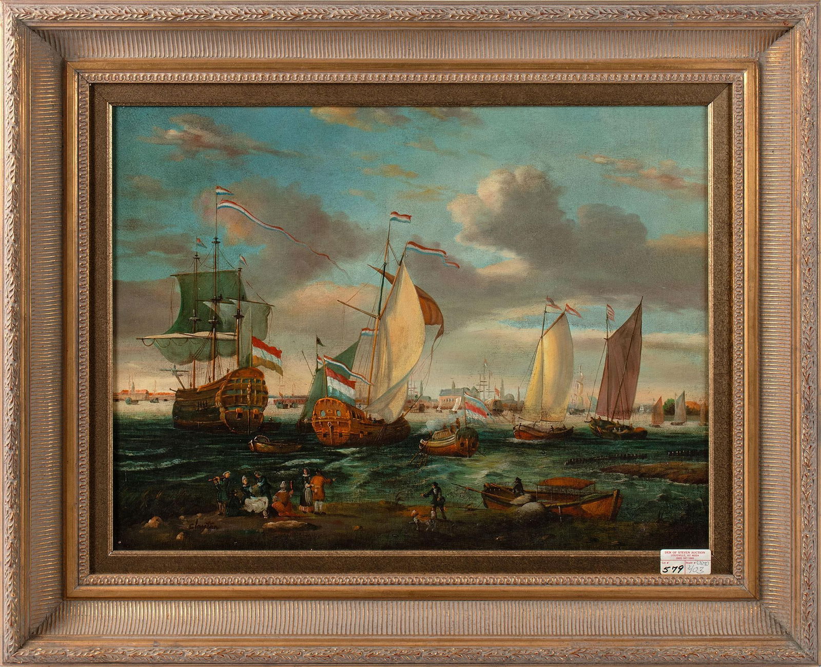 A Naval Harbor Scene Oil Signed Clayton (1 of 2)
