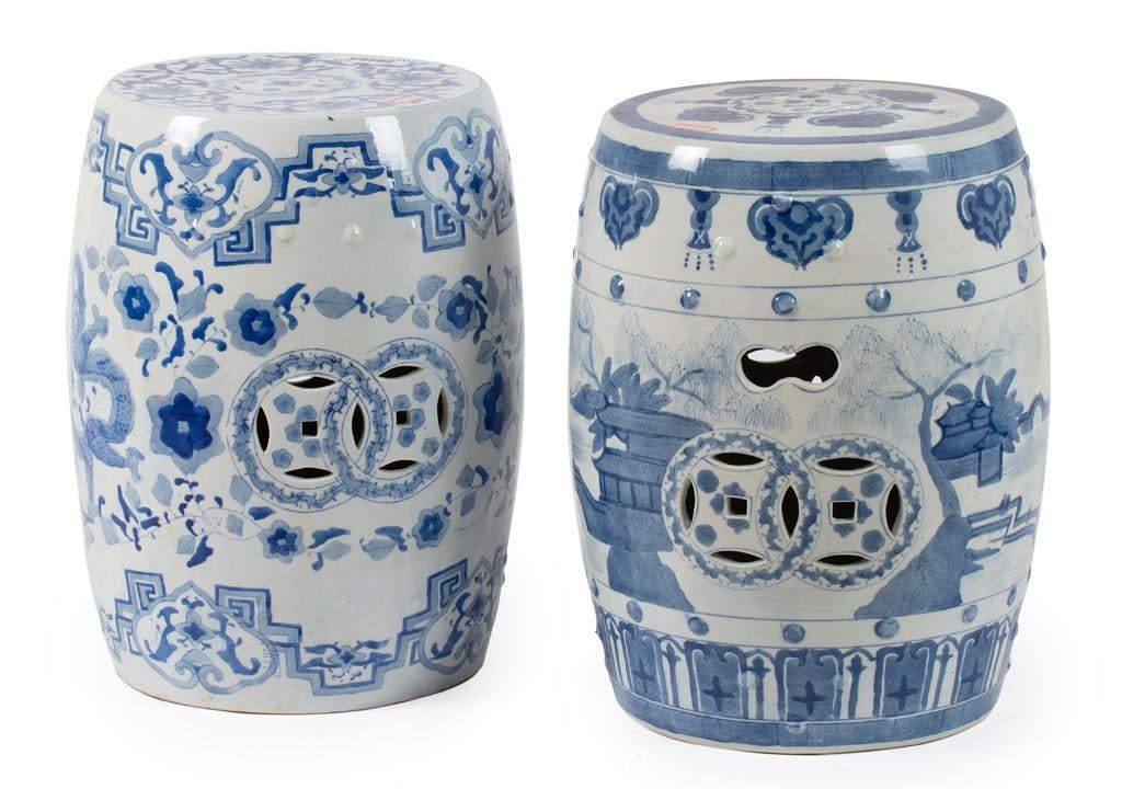 Two Cobalt Decorated Chinese Garden Stools (1 of 1)