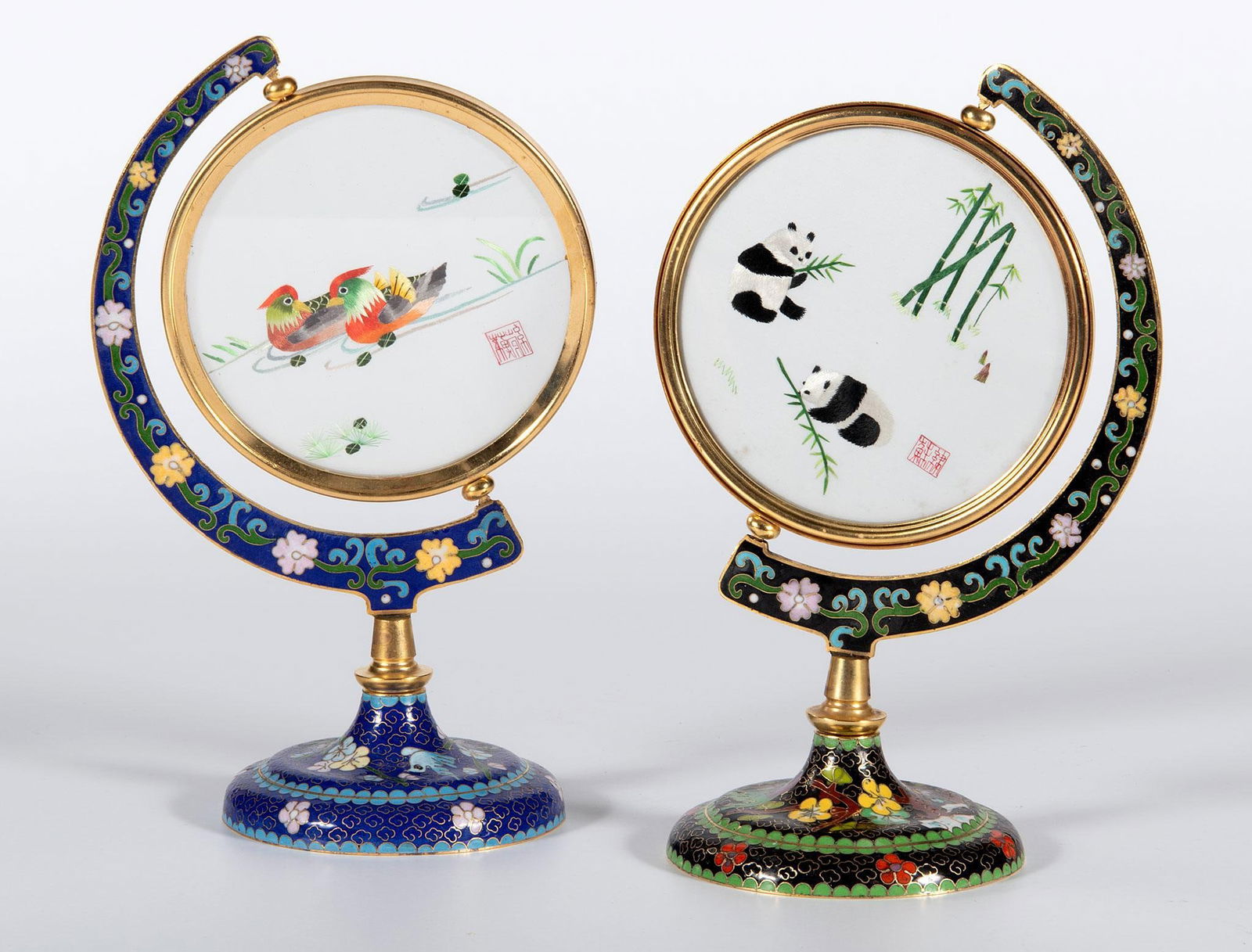 Two Chinese Cloisonne Hand Stitched Screens (1 of 2)