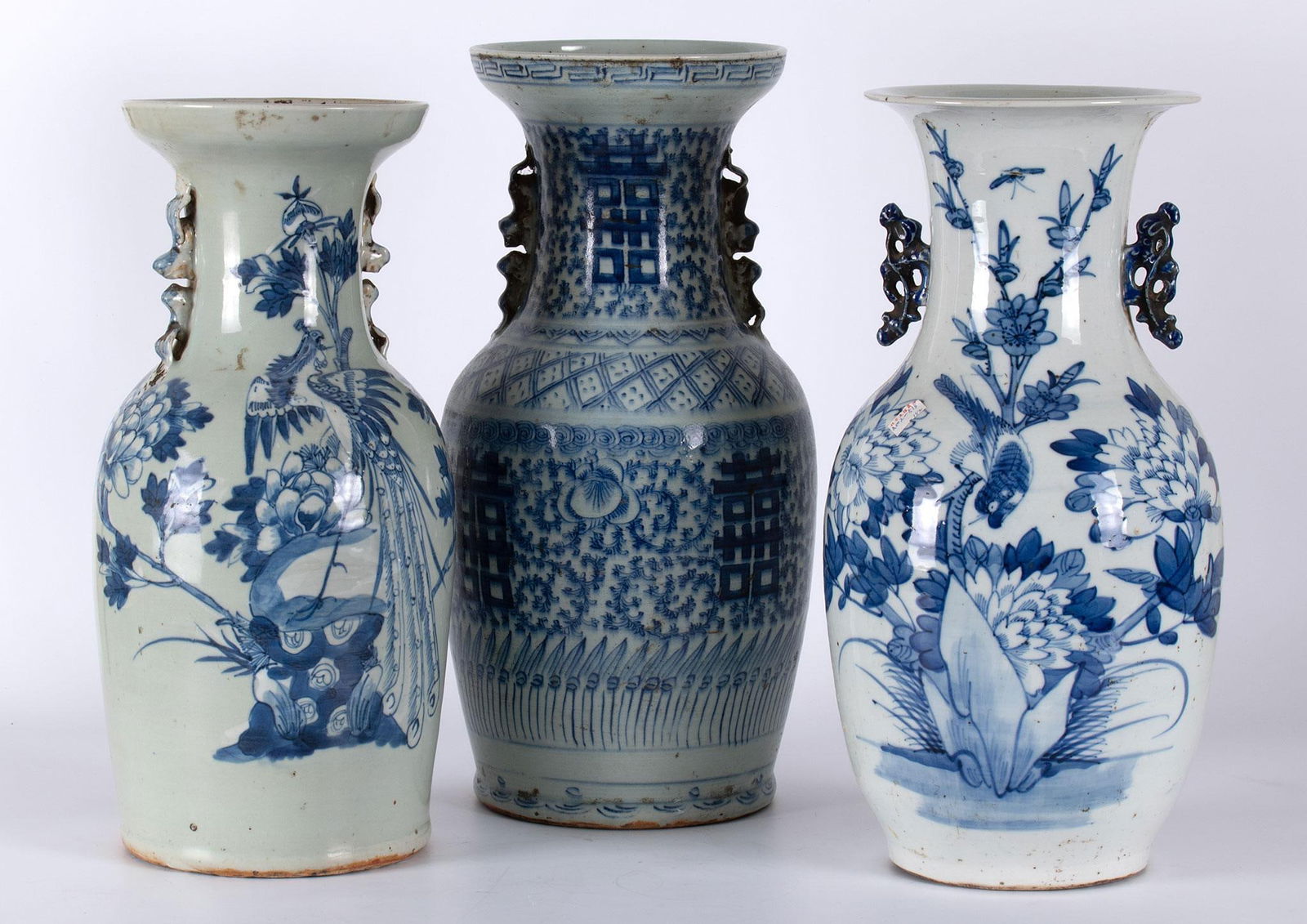 Three Chinese Cobalt Decorated Porcelain Vases (1 of 3)