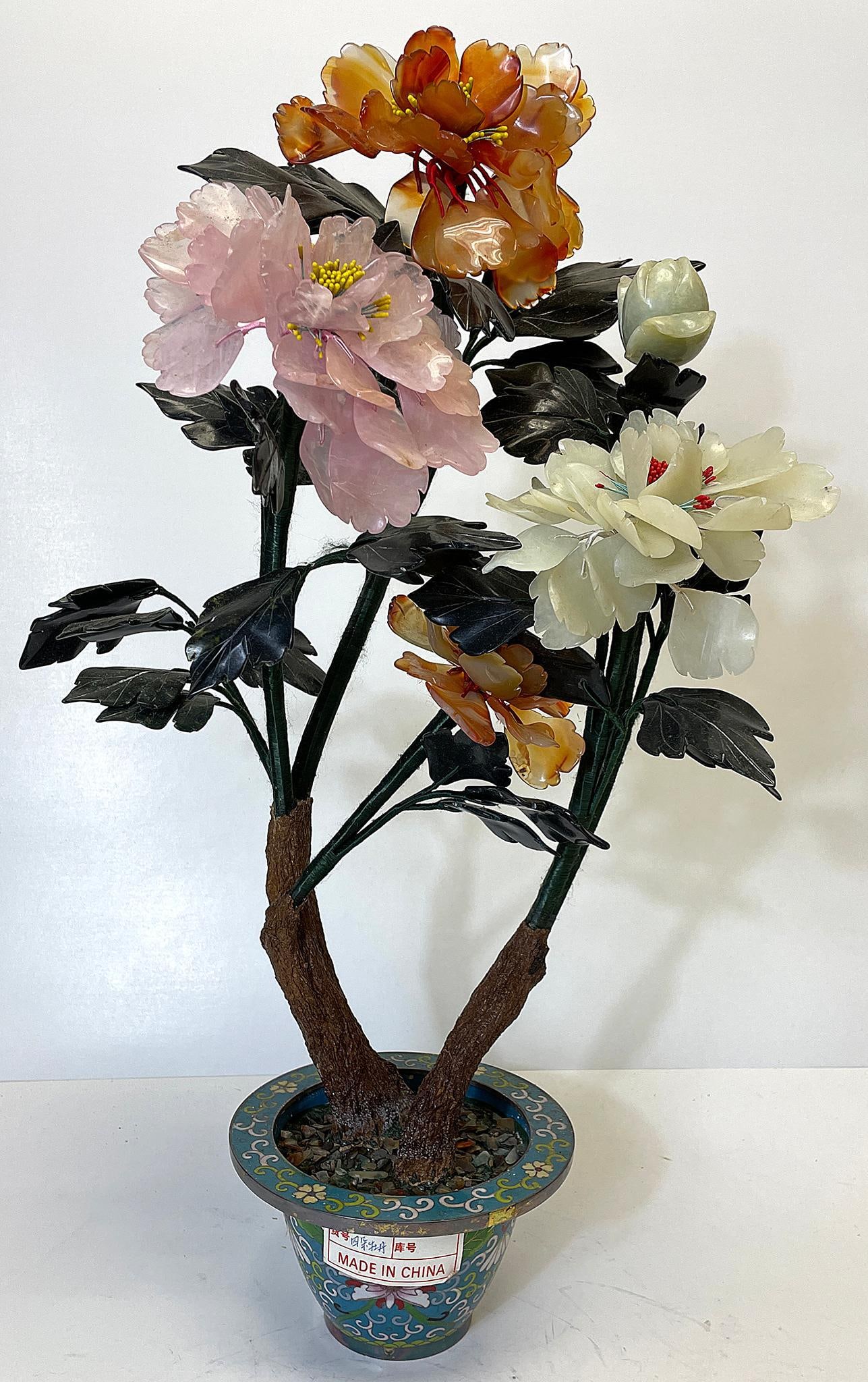 A Chinese Hardstone Flower Bouquet in Cloisonne Pot (1 of 3)