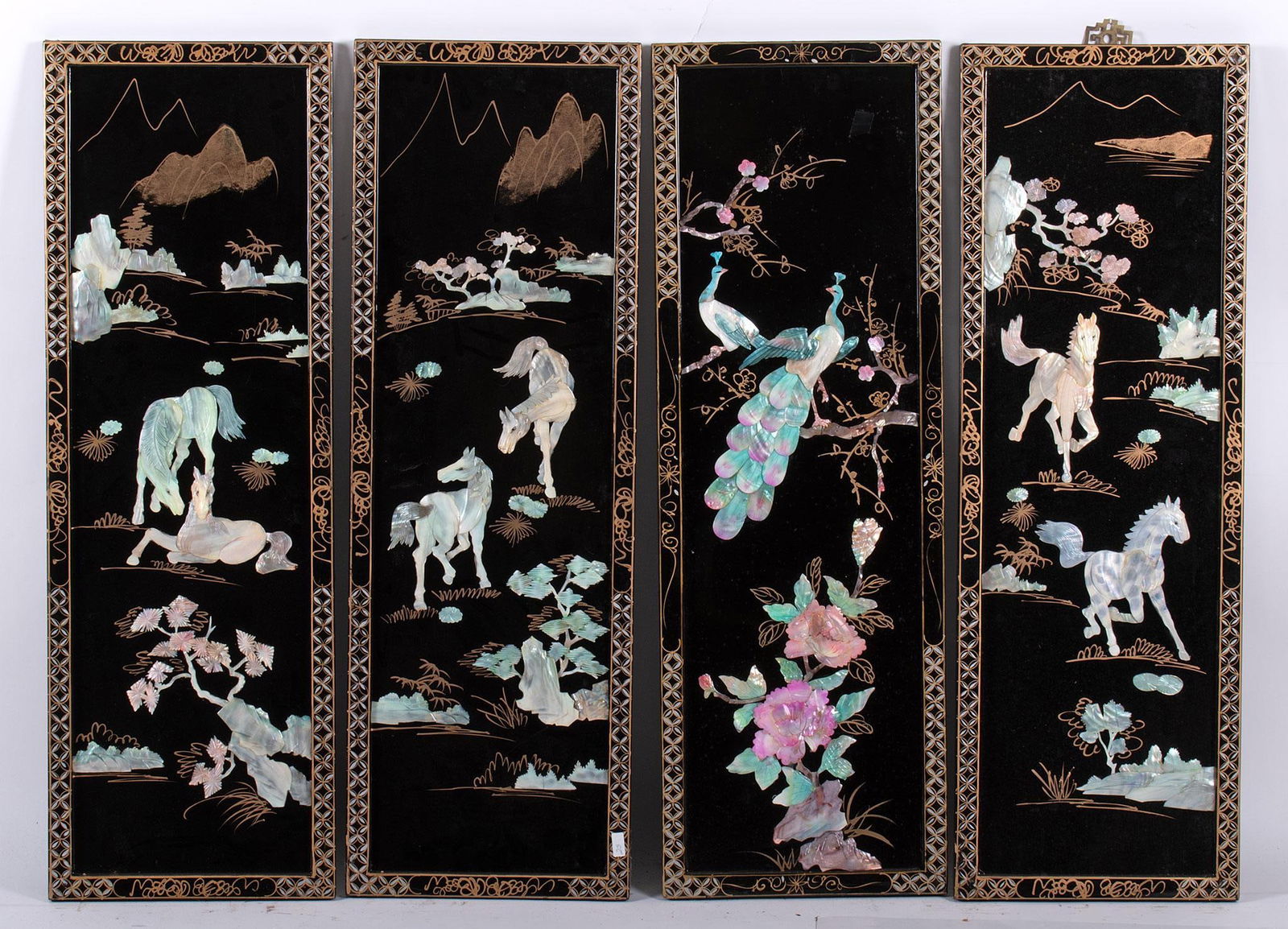 Two Four Panel Chinese Lacquered and Hardstone Screens (1 of 2)