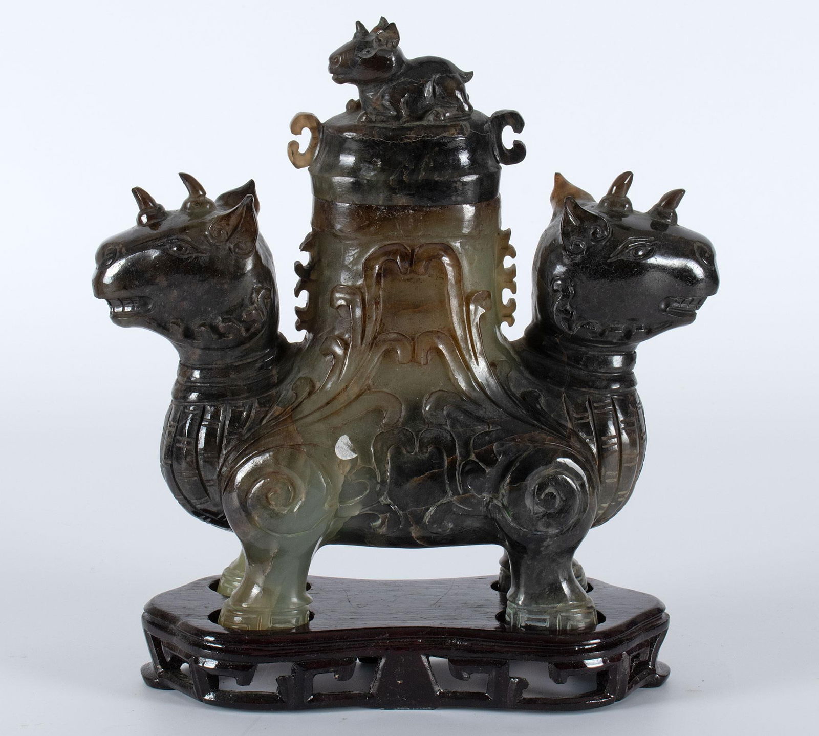 A Chinese Archaistic Zoomorphic Lidded Hardstone Vessel (1 of 3)