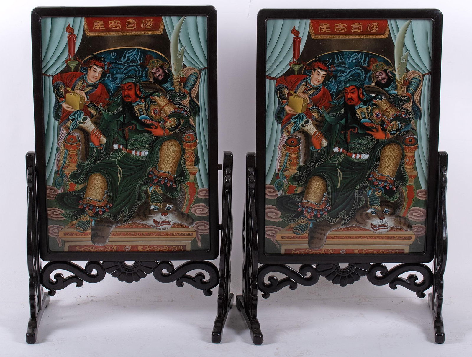 A Pair of Chinese Reverse Painted Glass Screens (1 of 1)