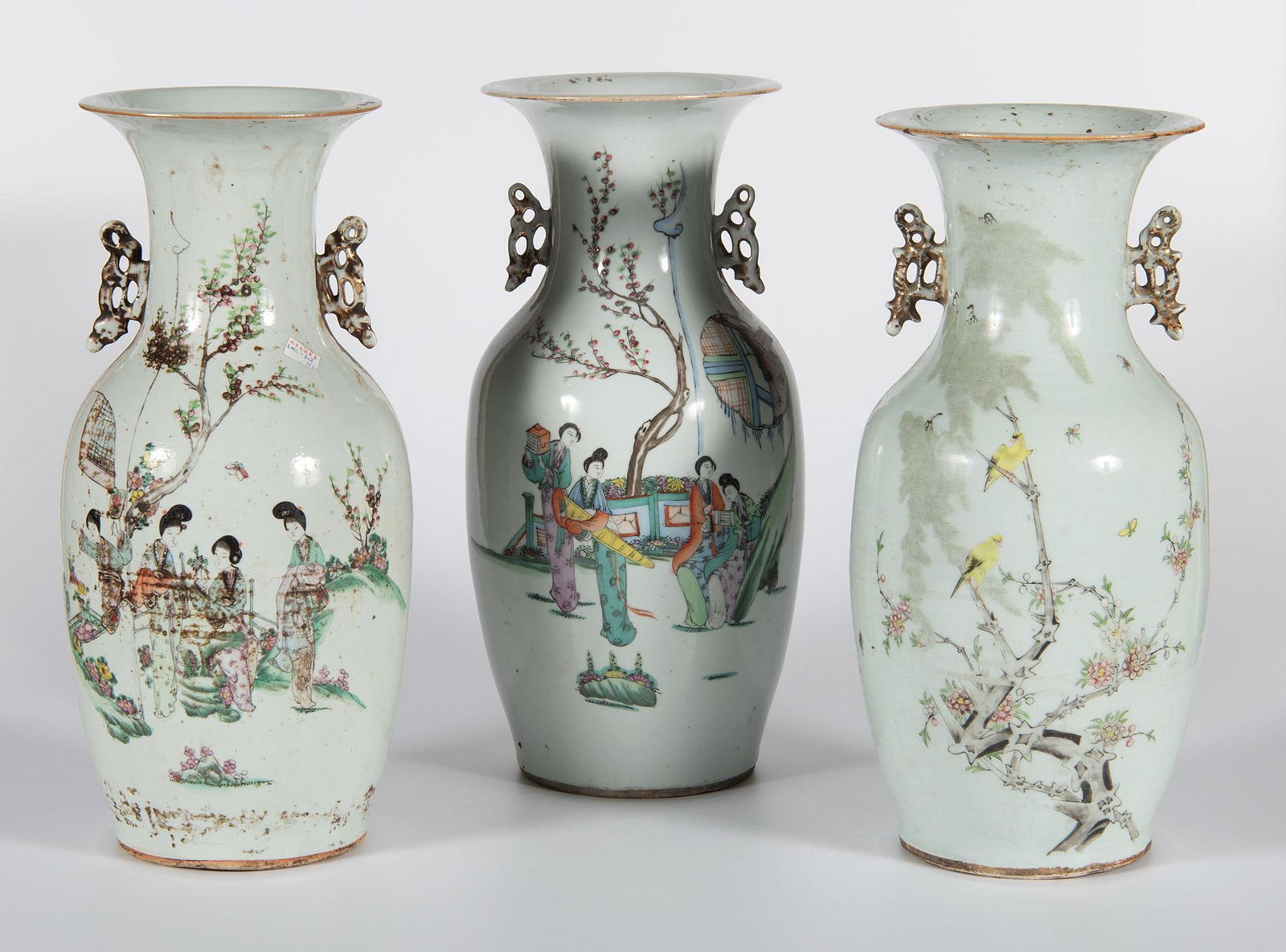 Three Chinese Figural Decorated Handled Vases (1 of 2)