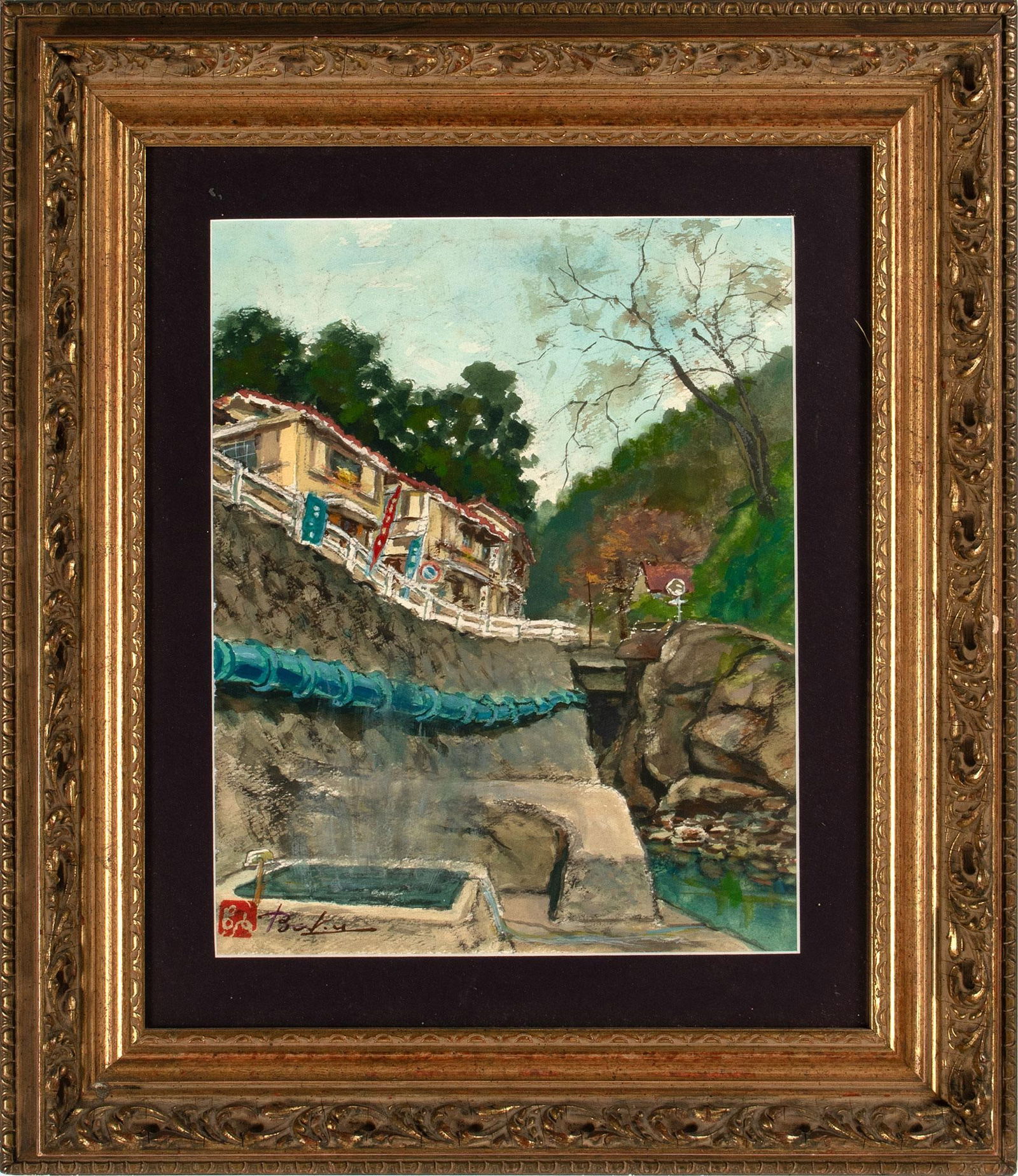 20th Century Watercolor Landscape of Hot-Spring Mountain Resort (1 of 2)