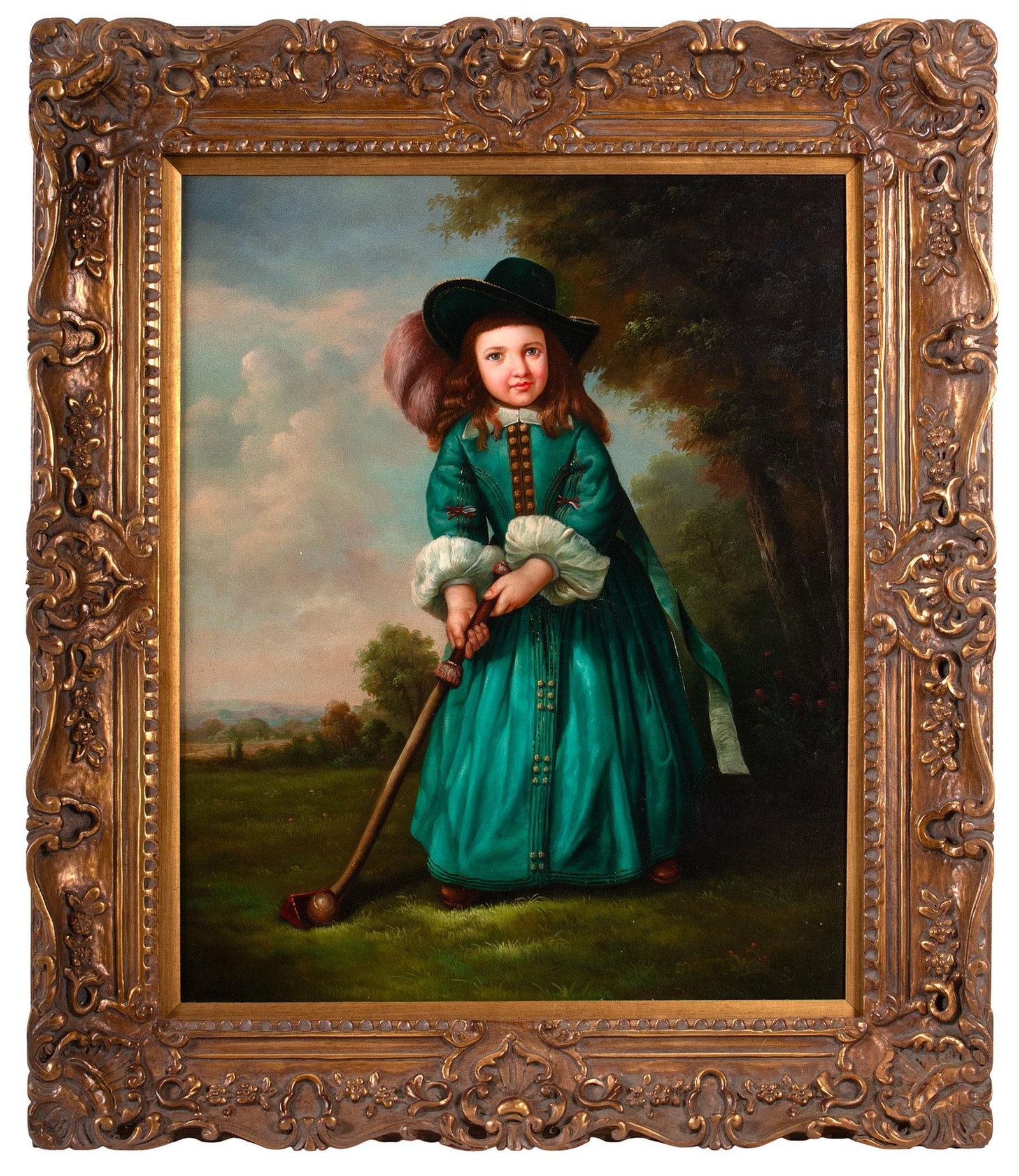 20th Century Oil on Canvas Portrait of a Young Boy Playing Golf: Boy Playing Golf Oil on Canvas 20th century Unsigned 29.5 x 23.5 inches (sight) 40 x 34 inches (frame) Overall good condition.