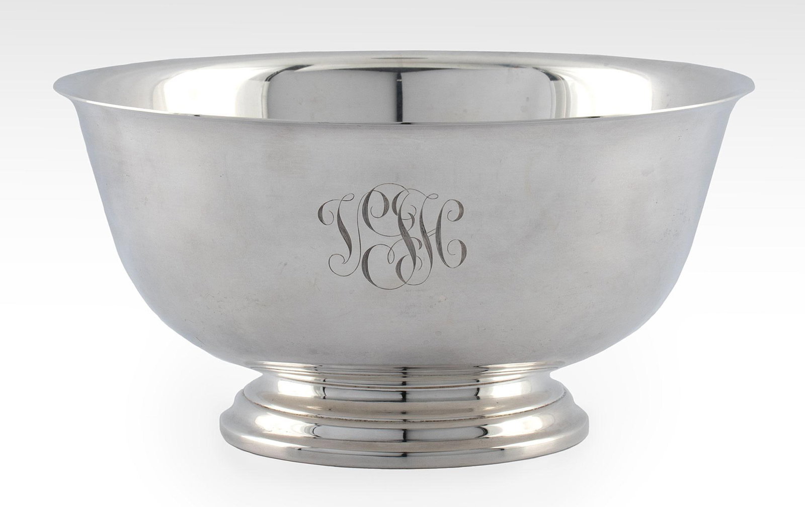 International Paul Revere Sterling Bowl: American, 20th century. An International Paul Revere sterling silver bowl, base marked Paul Revere Reproduction International Sterling 123 35 /7; ht. 4.75 x dia. 9 inches. Total weight 792 grams. Over