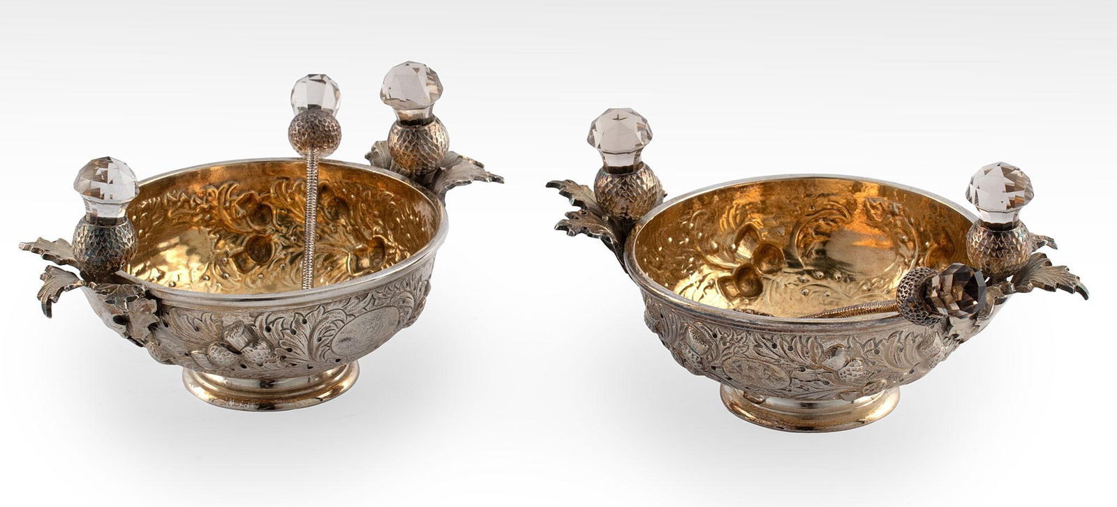 Pair of Fine Scottish Silver Foliate Decorated Salts by Hamilton & Inches (1 of 3)