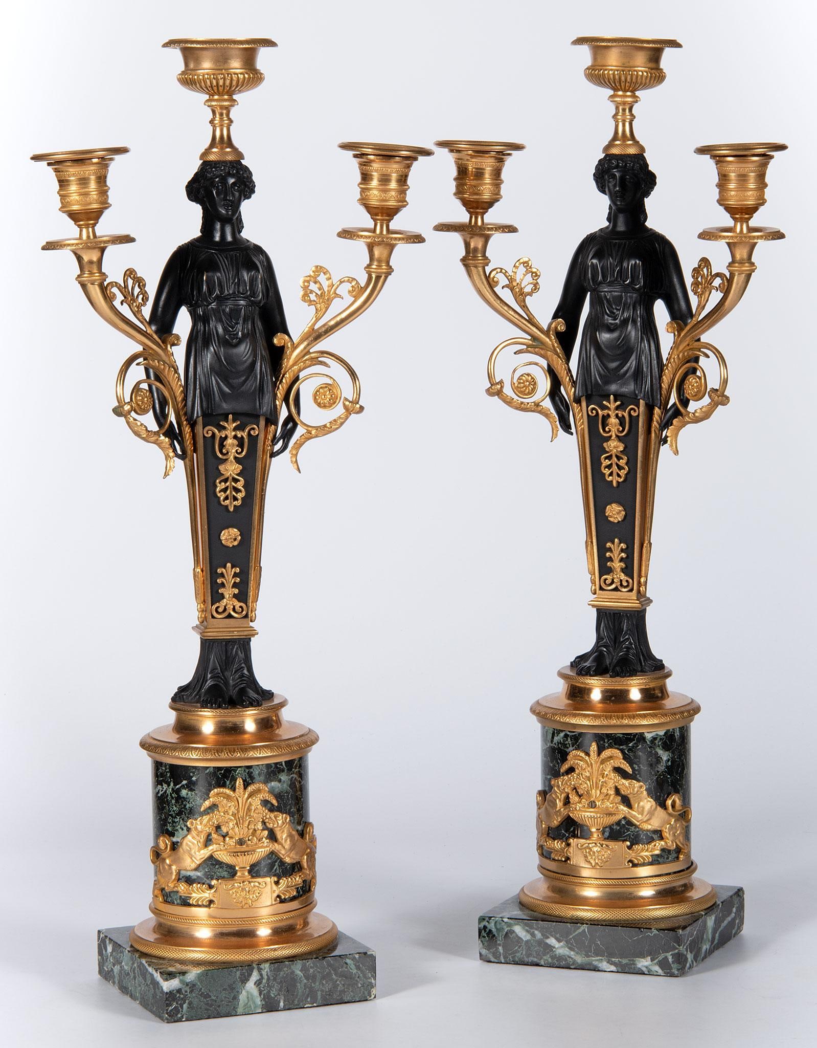 A Very Fine Pair  French Empire Figural Three-Light Candelabras (1 of 2)