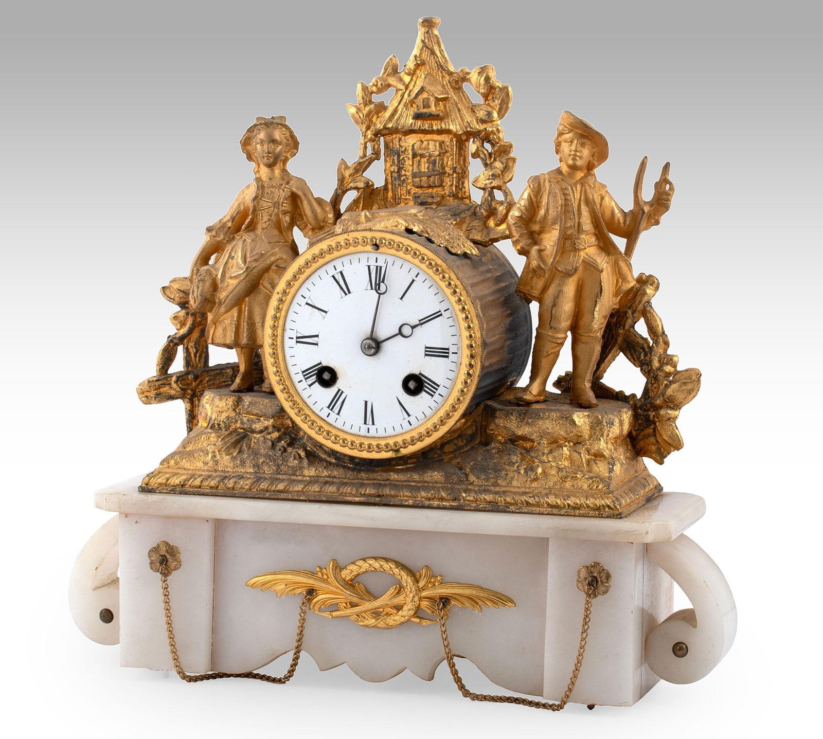 French Japy Freres Gilt Metal and Alabaster Mantel Clock (1 of 3)