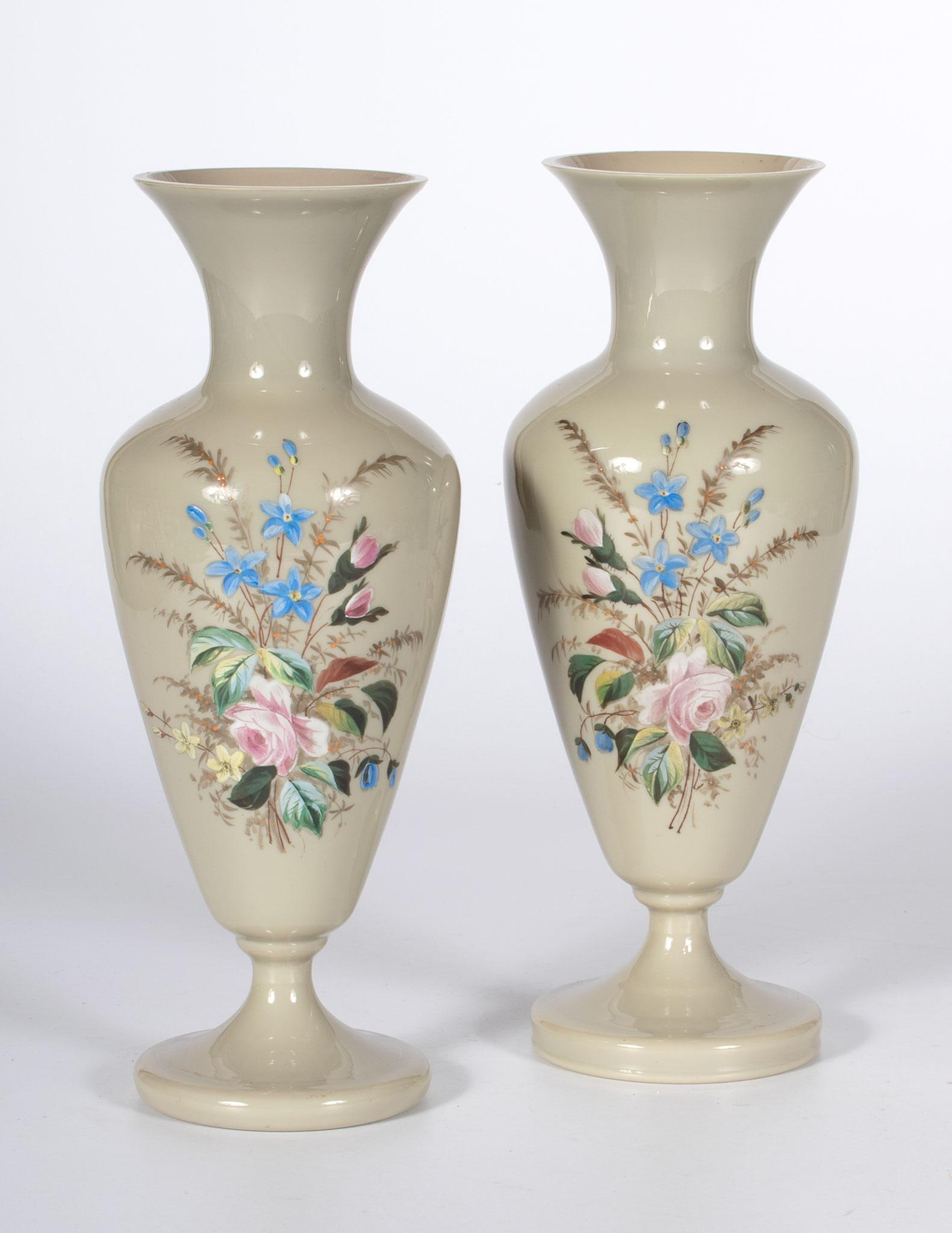 A Pair of French Hand Painted Opaline Vases (1 of 2)