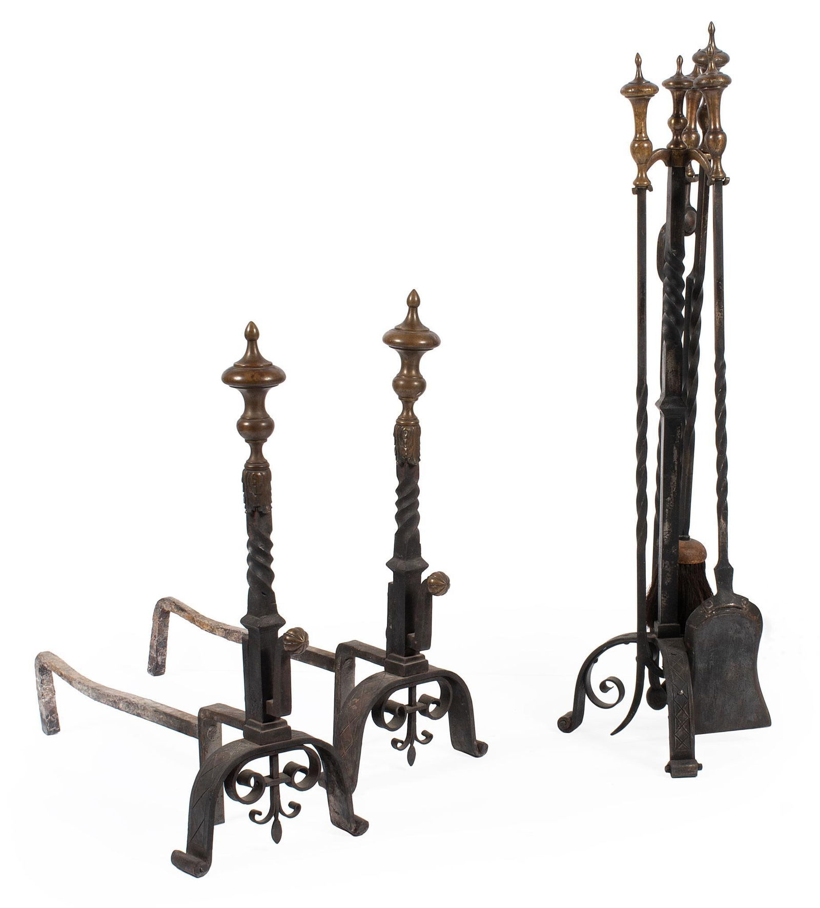Wrought Iron Andirons and Fireplace Tools (1 of 2)