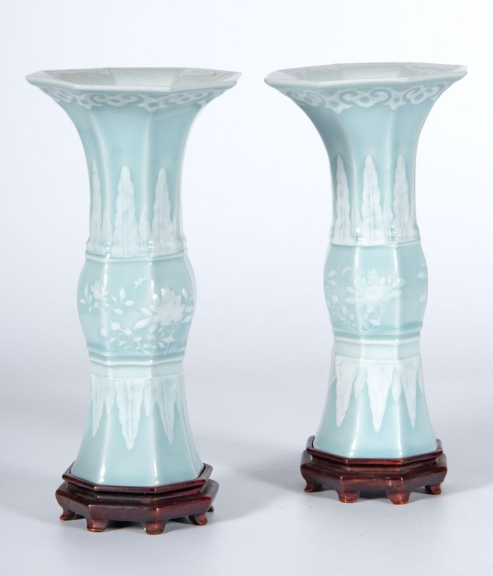 A Pair of Chinese Octagonal Gu Form Celadon Vases (1 of 3)