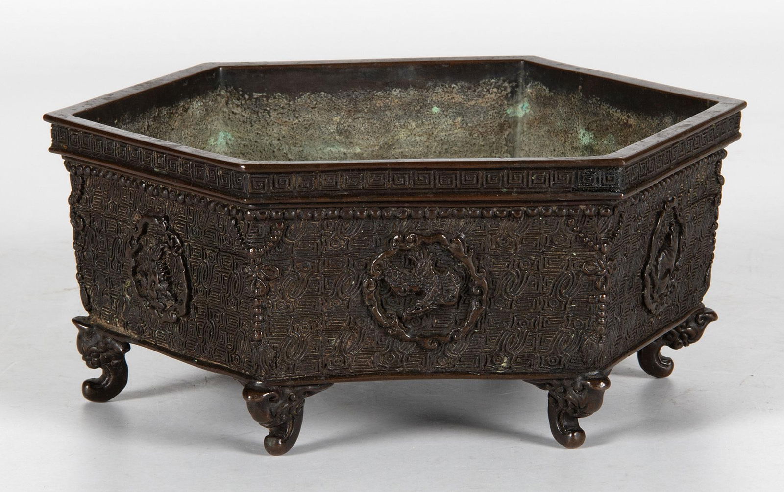 Japanese Hexagonal Bronze Footed Planter (1 of 3)
