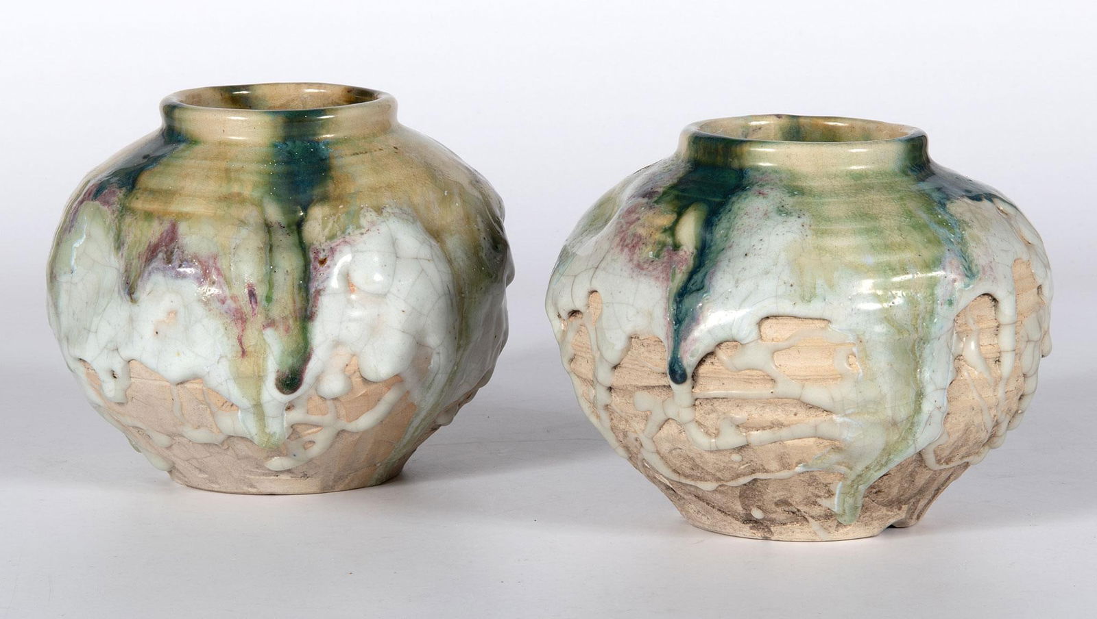 A Pair of Japanese Awaji Drip Glaze Pottery Jars (1 of 3)