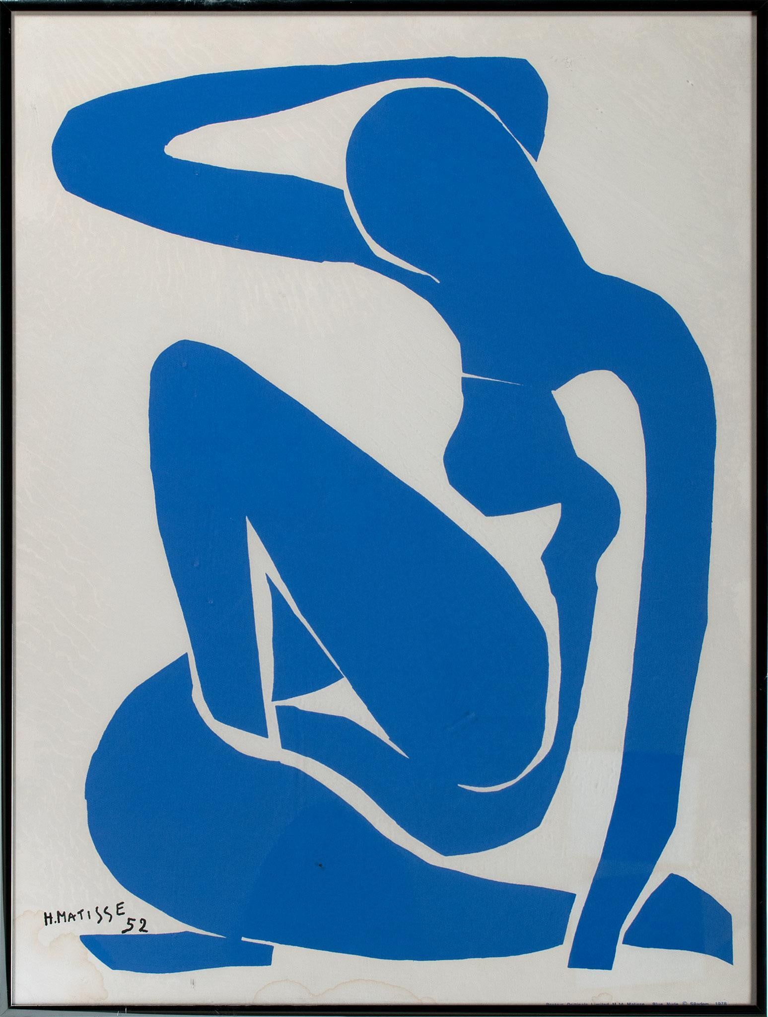 Lithograph of Blue Nude and Derrier Le Miroir by Henri Matisse 1978: Blue Nude Lithograph on paper printed signature Posters Originals Limited M 14 Matisse. Blue Nude. Spadem 1978. 23 x 17.5 inches (frame) No. 46 From Derriere Le Miroir Lithograph on stock board