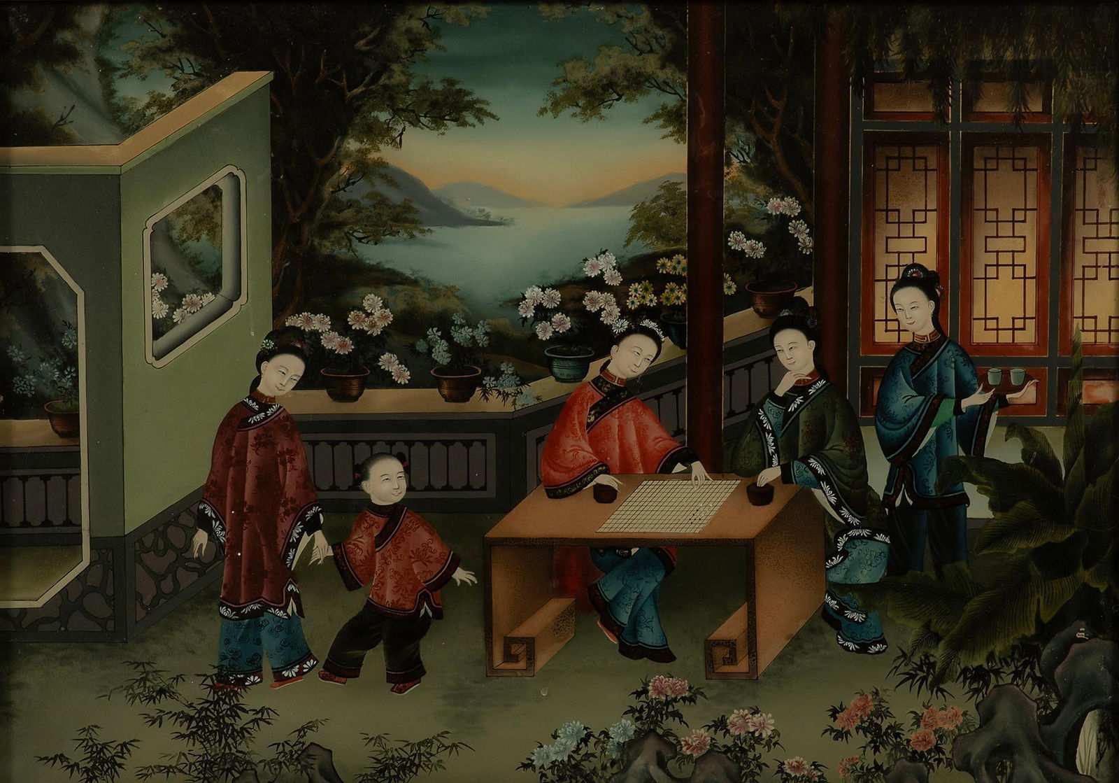A Chinese Eglomise Hanging Interior Scene (1 of 3)