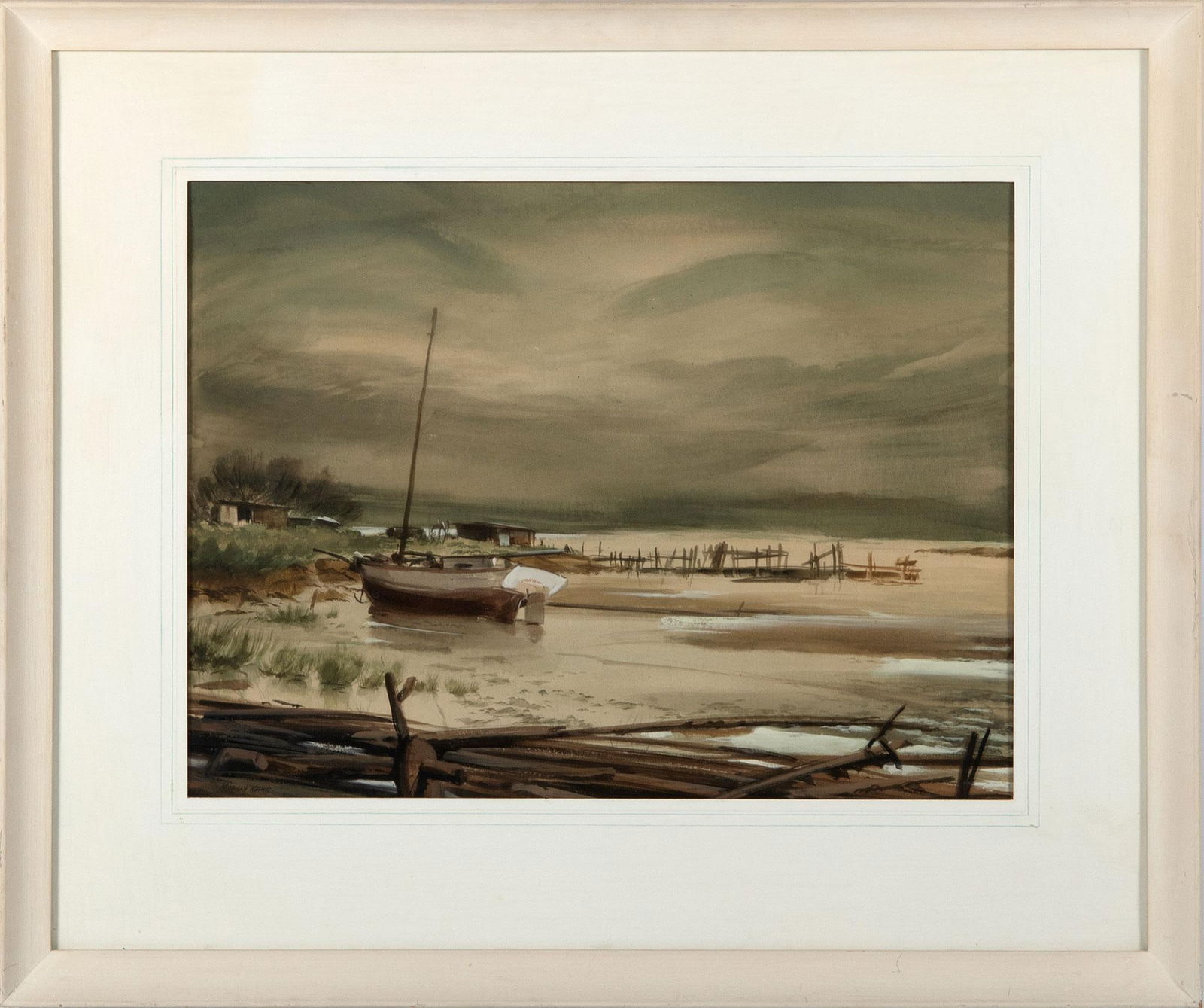 Watercolor Gouache Harbor Scene by Morgan Kane (1 of 2)