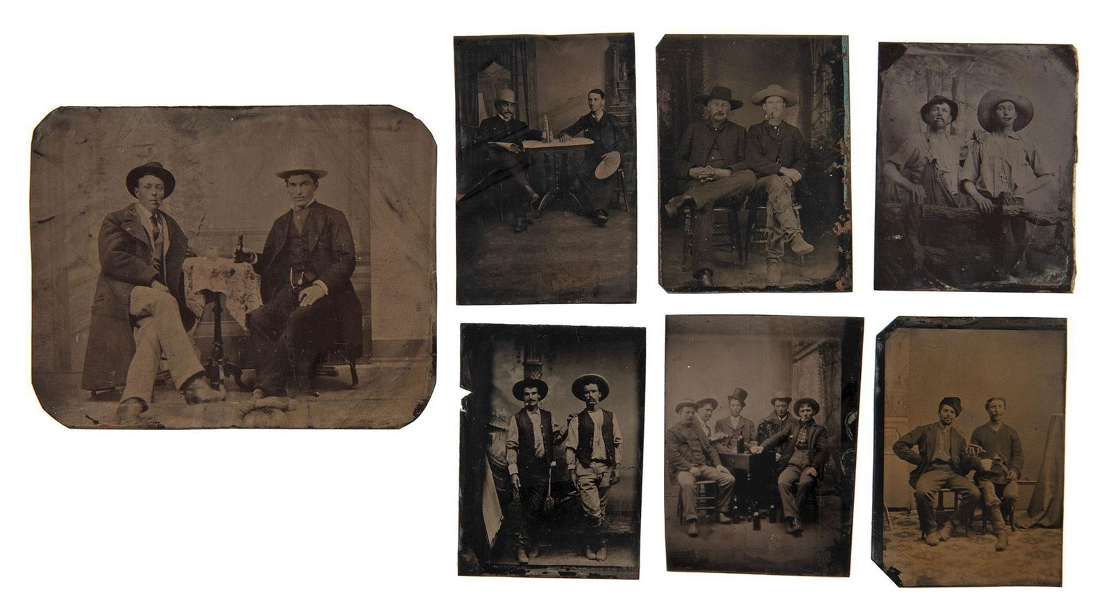 Lot of Seven (7) Various Sized Tintypes of Men Partaking in Differnet Vices (1 of 1)