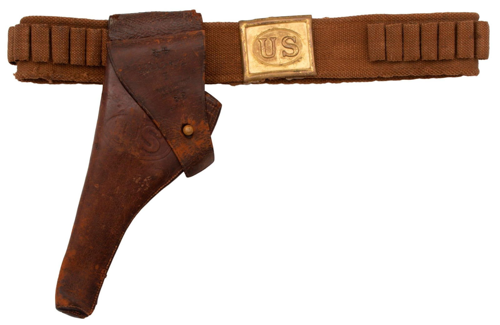 Brown Canvas Mills Cartridge Belt with Brown Leather Rock Island Arsenal Holster (1 of 4)