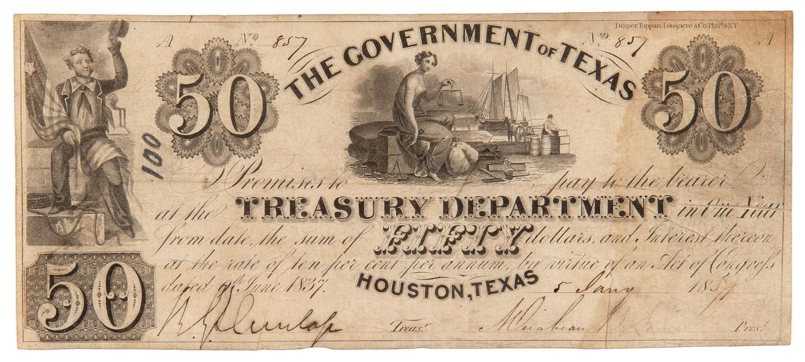 The Government of Texas 50 Dollar Bank Note (1 of 2)
