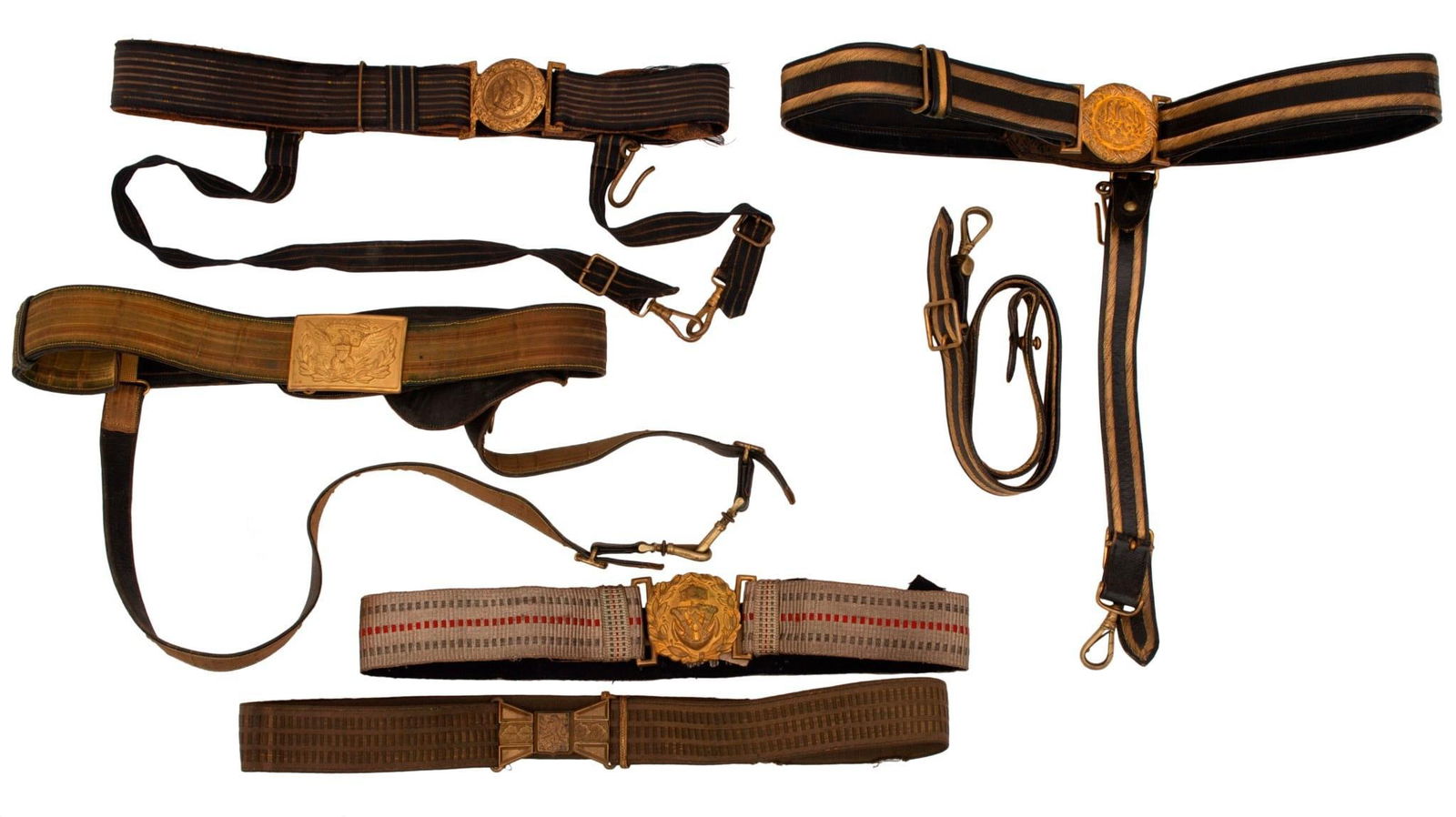 Large Lot of Leather and Gold Bullion Military Belts (1 of 2)