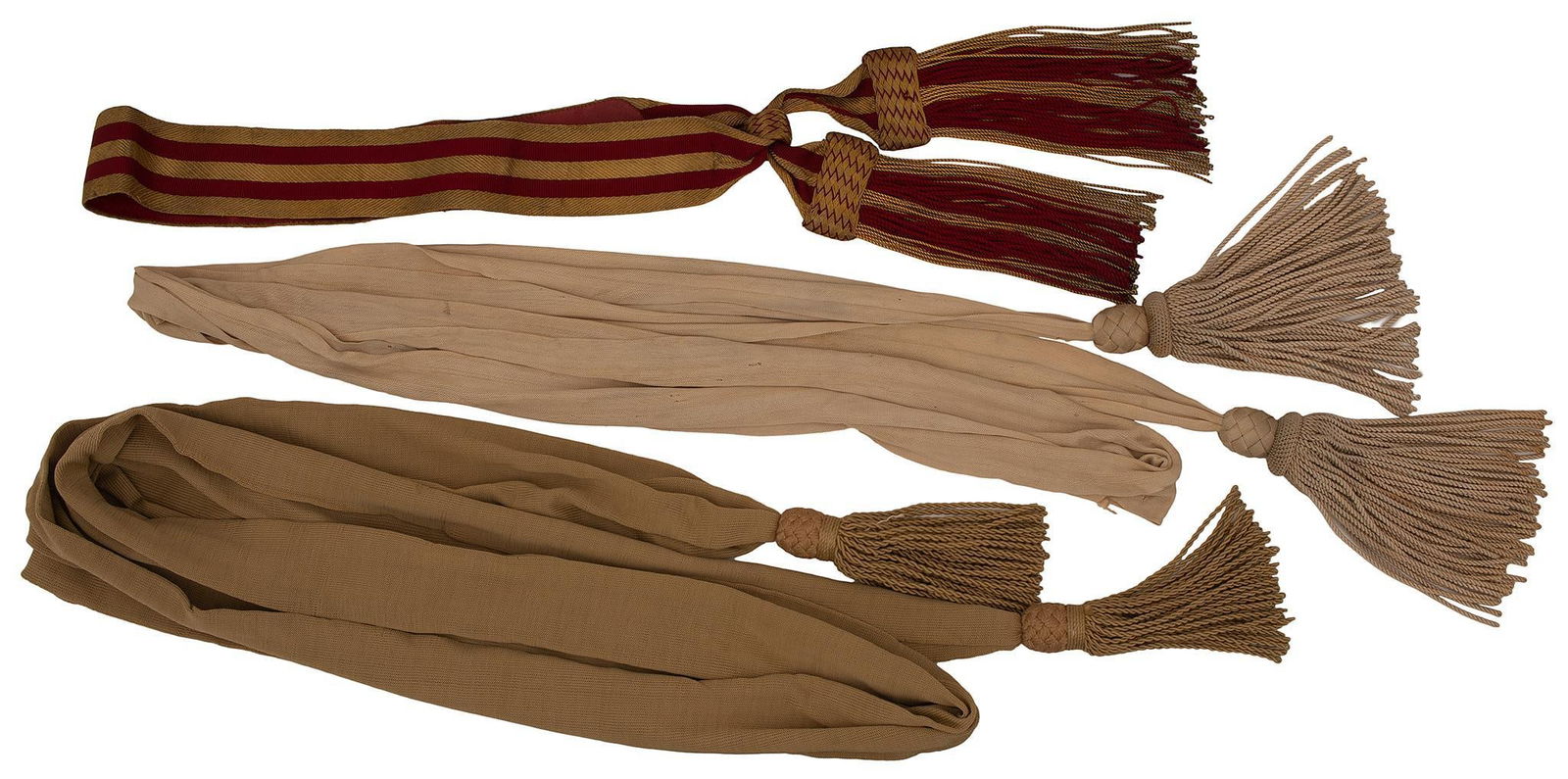 Group of Three White Military Sashes, PLUS One Red and Gold Sash (1 of 3)