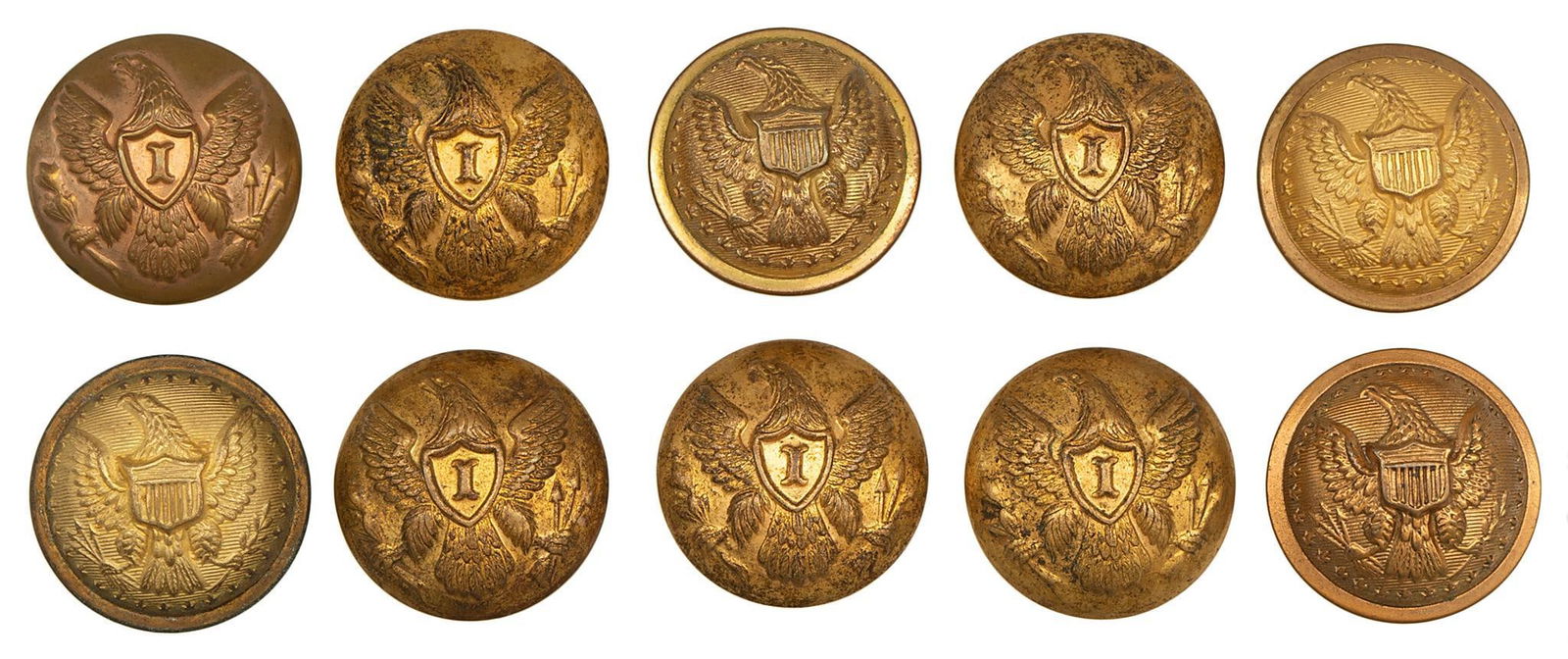 Lot of Ten Coat Size US Staff Officer Buttons (1 of 2)