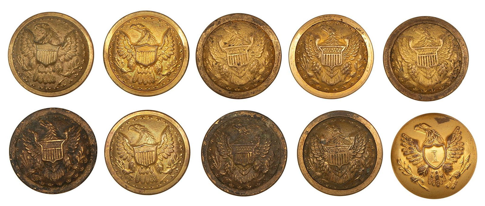 Ten Coat Size US Staff Officer Buttons (1 of 2)